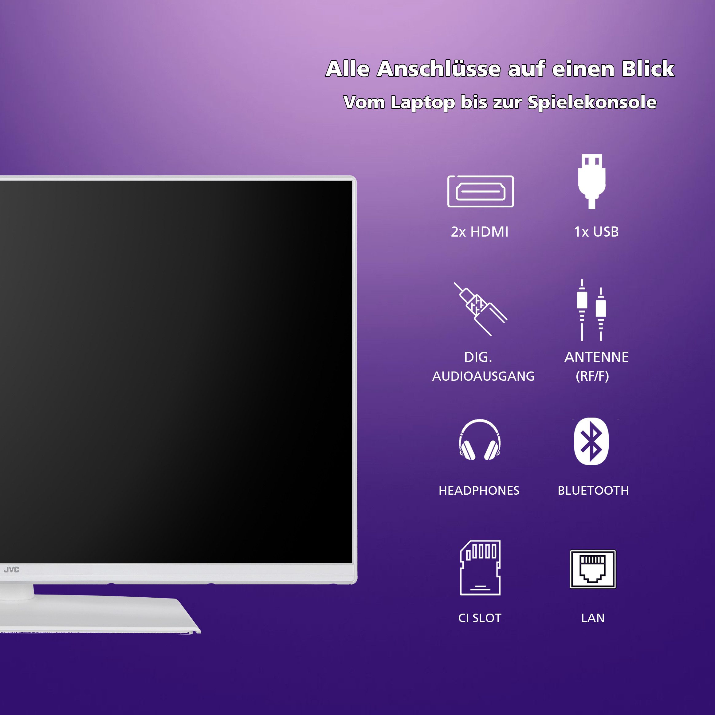JVC LT-32VF5355W LCD-LED Fernseher (80 cm/32 Zoll, Full HD, Smart TV powered by TiVo, HDR, Triple-Tuner, Sprachsteuerung, Micro Dimming, 6 Monate HD+ inkl)