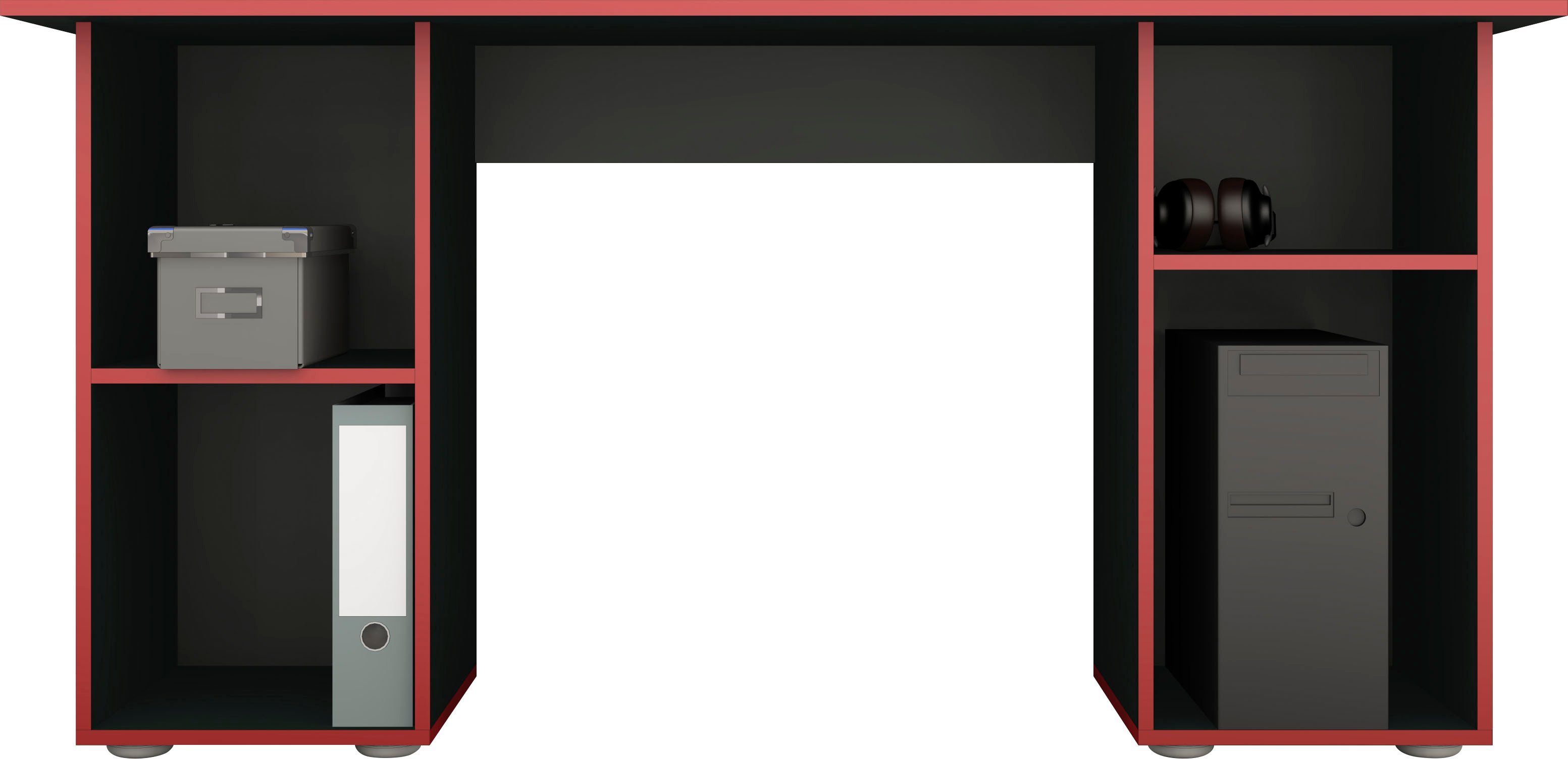 borchardt rot 150 matt Regalschreibtisch Stauraum, Made | cm, mit Möbel matt/Kanten Germany viel Kai, Breite Schreibtisch schwarz schwarz in