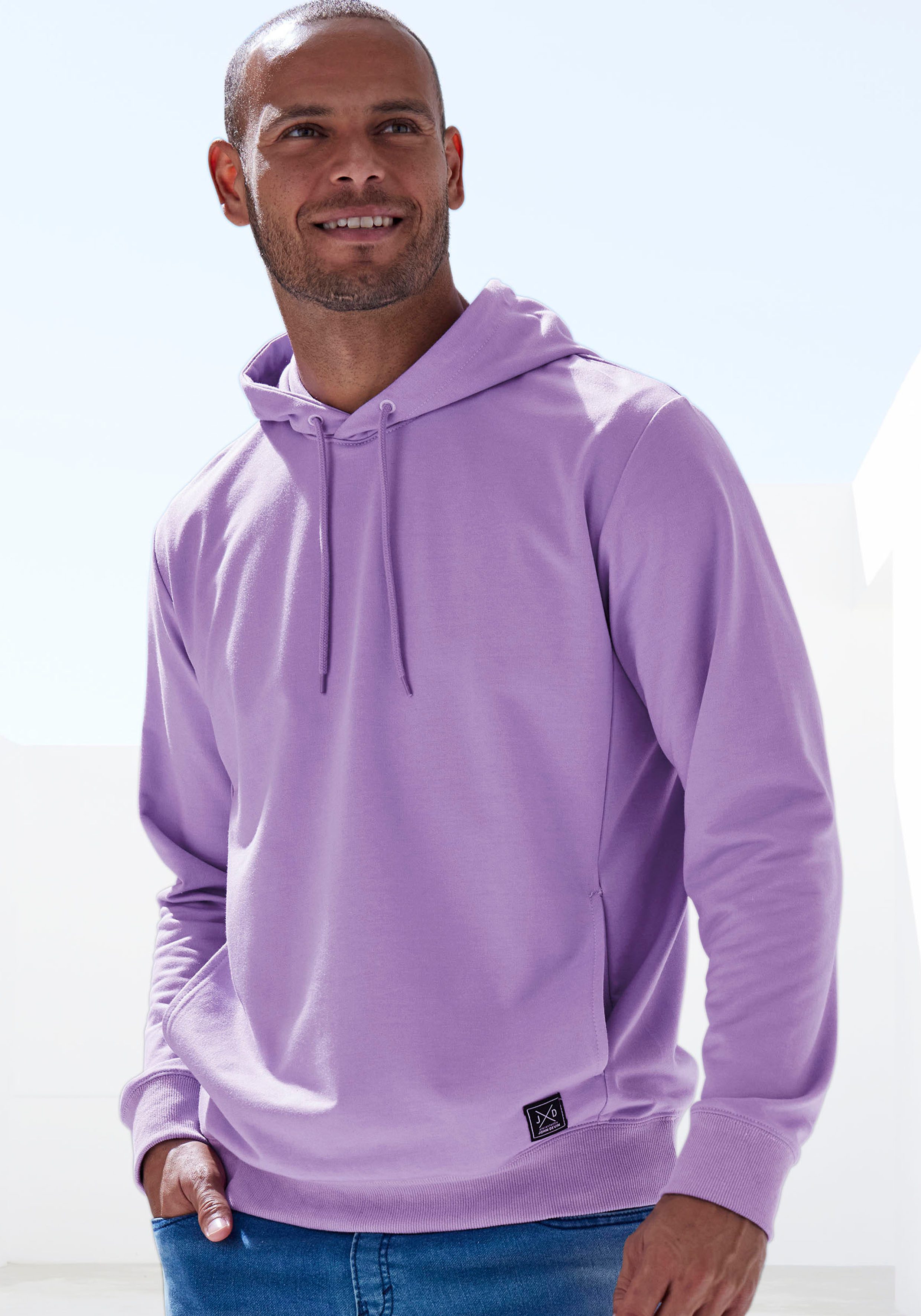John Devin Hoodie, Langarm, Sweatshirt mit Rundhals und Kapuze, Baumwollmis günstig online kaufen