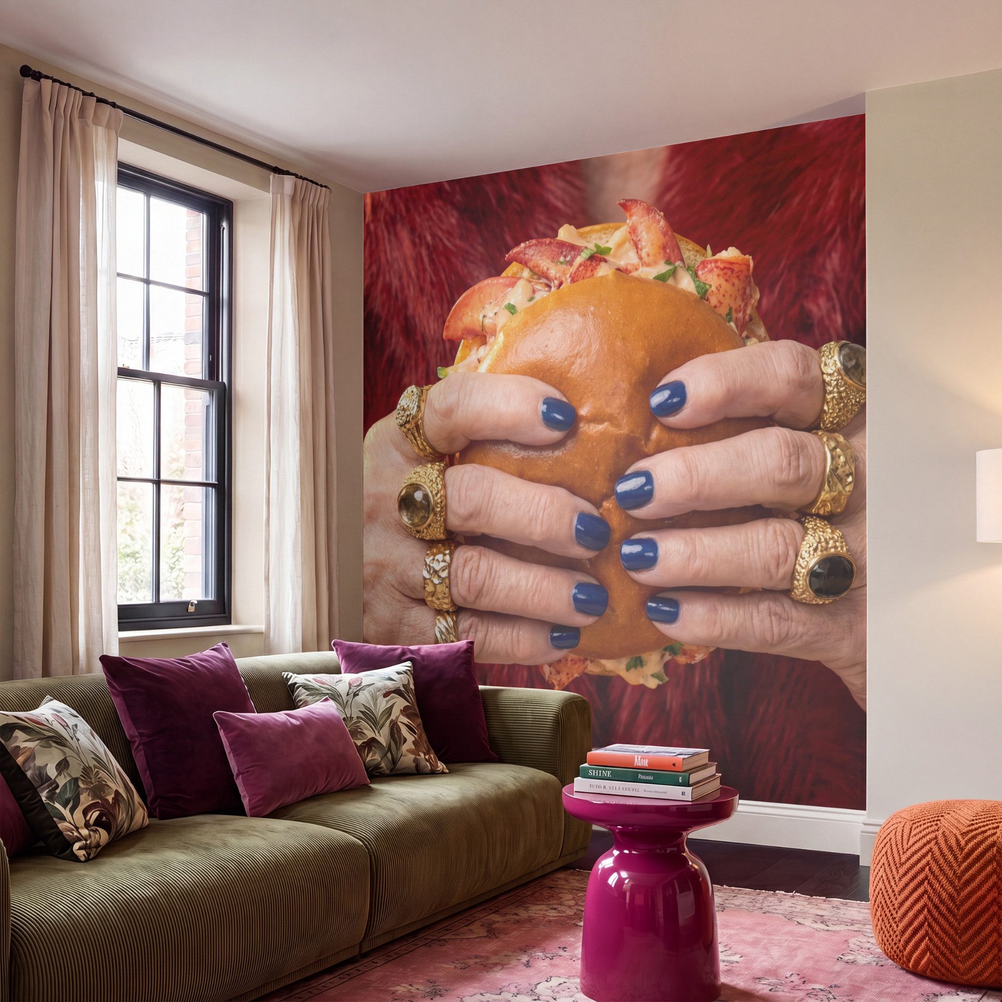 OnlyWow Fototapete Rolle - Pelzmantel - Gold, Matt, bedruckt, Schlafzimmer, Modern, Wanddekoration, Vinyl Tapete 200x220cm