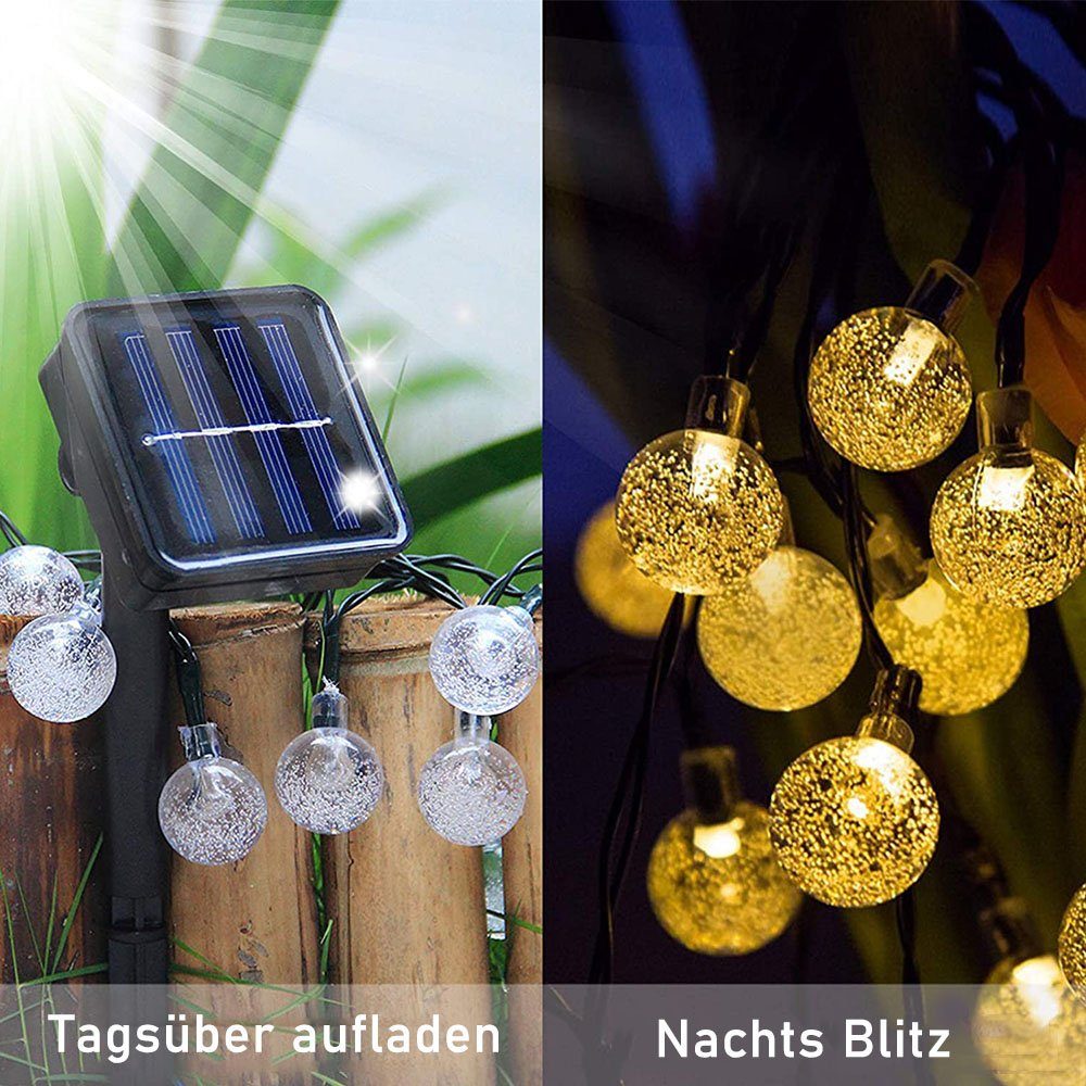 Modi 60 Kristallkugeln Solar Warmweiß 11M zggzerg Lichterkette LED Aussen, 8 LED Solarleuchte Solar
