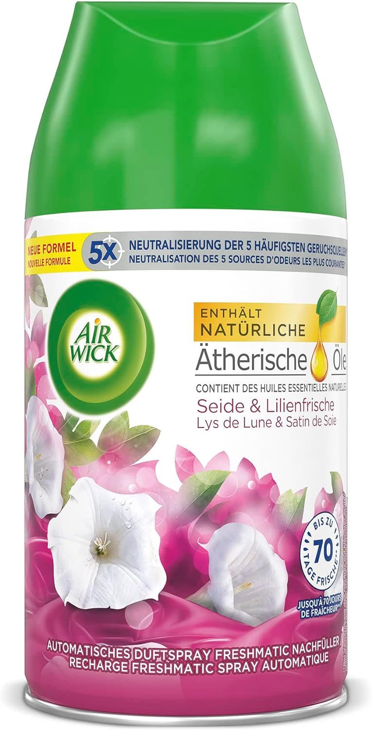 Air Wick Raumduft Freshmatic Max Nachfüller Seide und Lilienfrische 6 x 250ml (Vorratspack, 6-St., Automatisches Duftspray), mit ätherischen Ölen