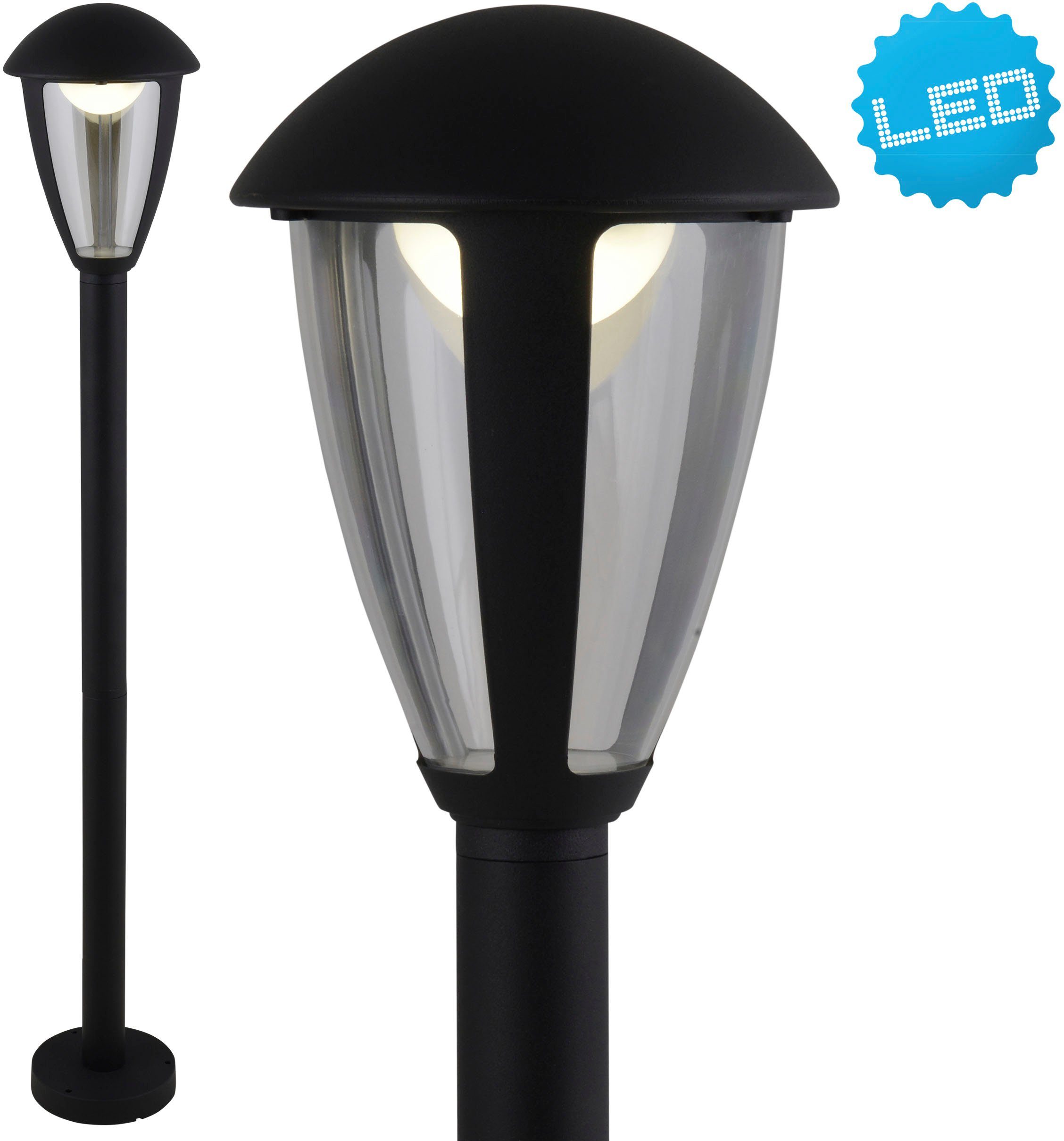 Kunststoff Höhe klar 14x Außen-Stehlampe LED Aluminium LED näve Warmweiß, IP44 incl. 100cm schwarz Clint,