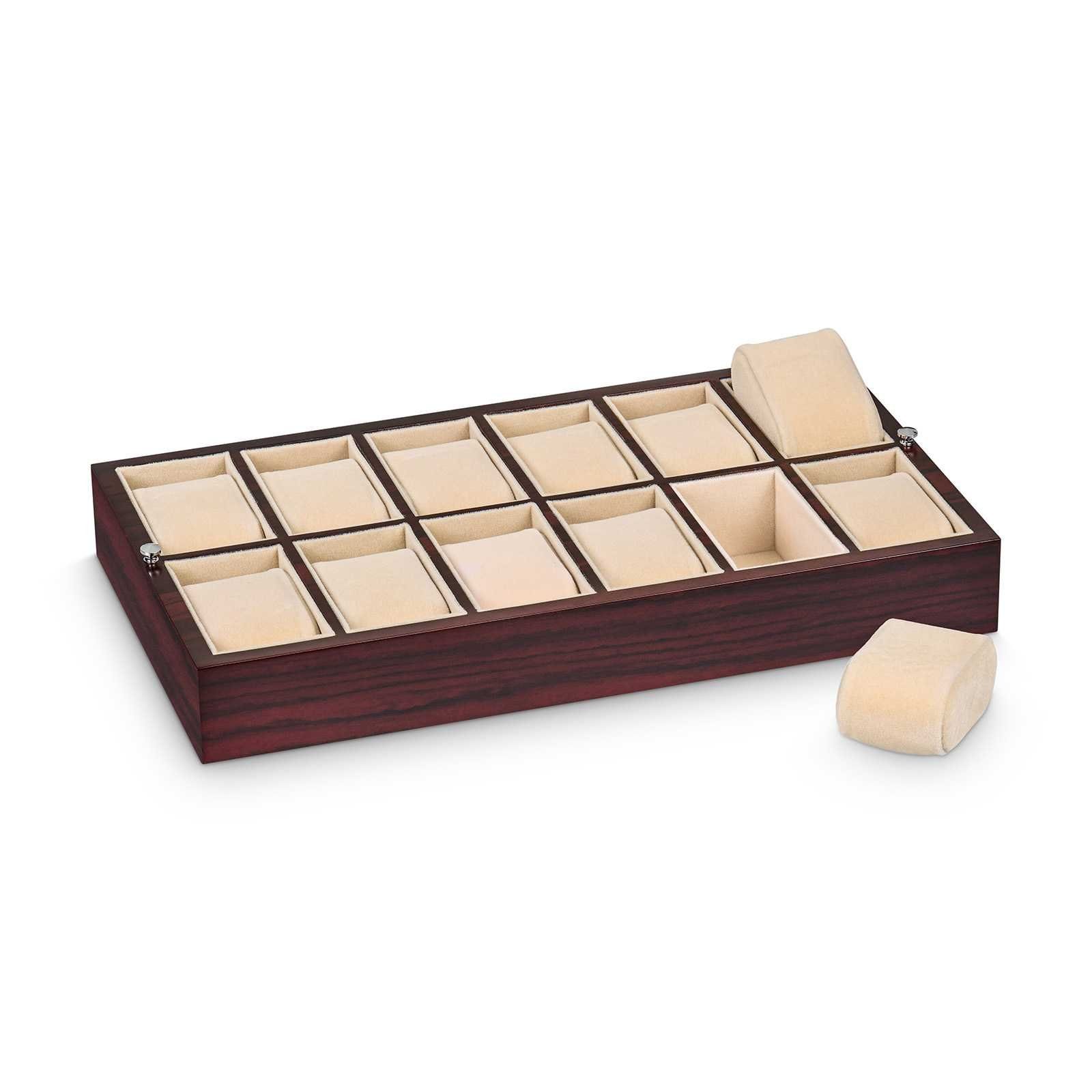 Ferocase Uhrenbox für 12 Uhren – Edles Uhrentablett für Schmuck und Armbanduhren, Aufbewahrungsbox aus Rosenholzdekor, Modell FC5050RSW, 35 x 20 cm
