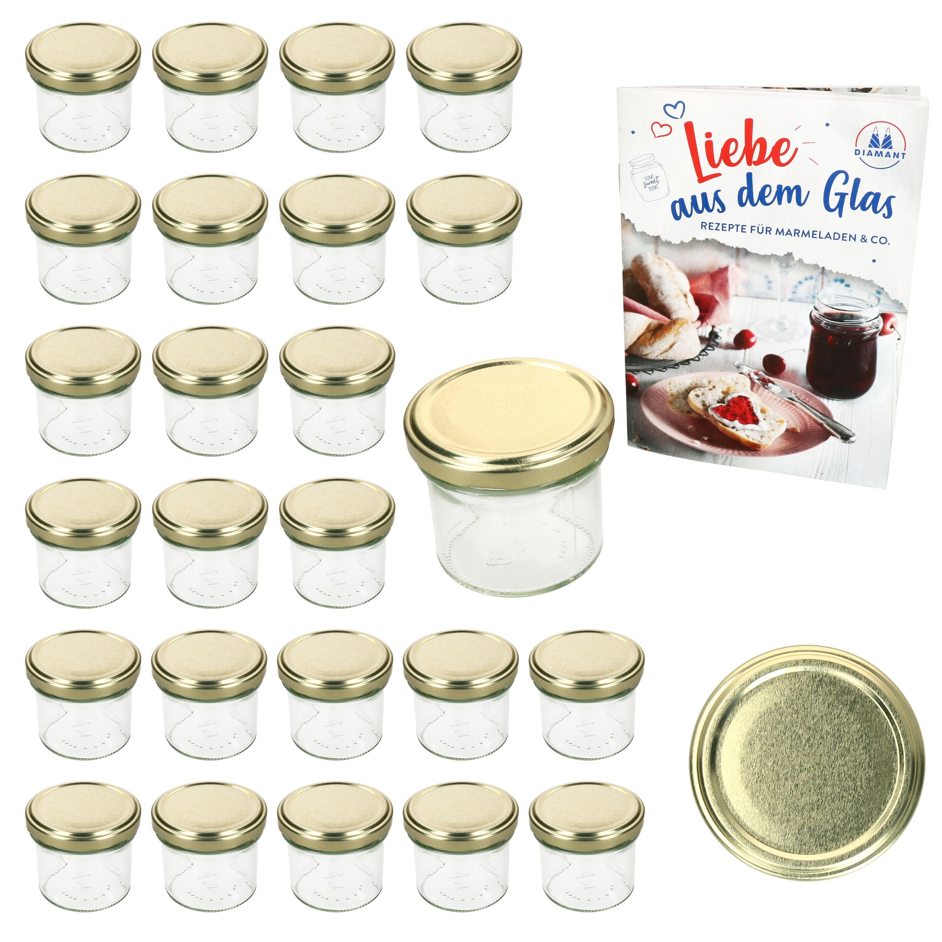 MamboCat Einmachglas 25er Set Sturzglas 125ml Einmachglas TO66 Gold Deckel, Glas