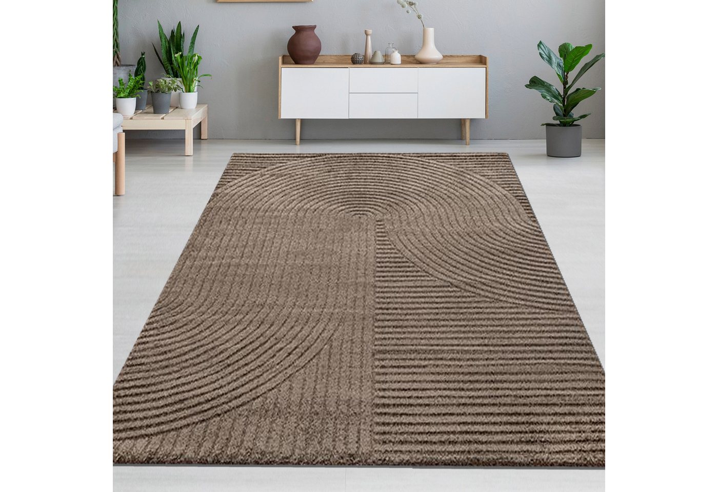 Carpetia Designteppich Kurzflor Teppich mit 3D-Effekt, rechteckig, Höhe: 14 mm, weich, pflegeleicht und für Fußbodenheizung geeignet