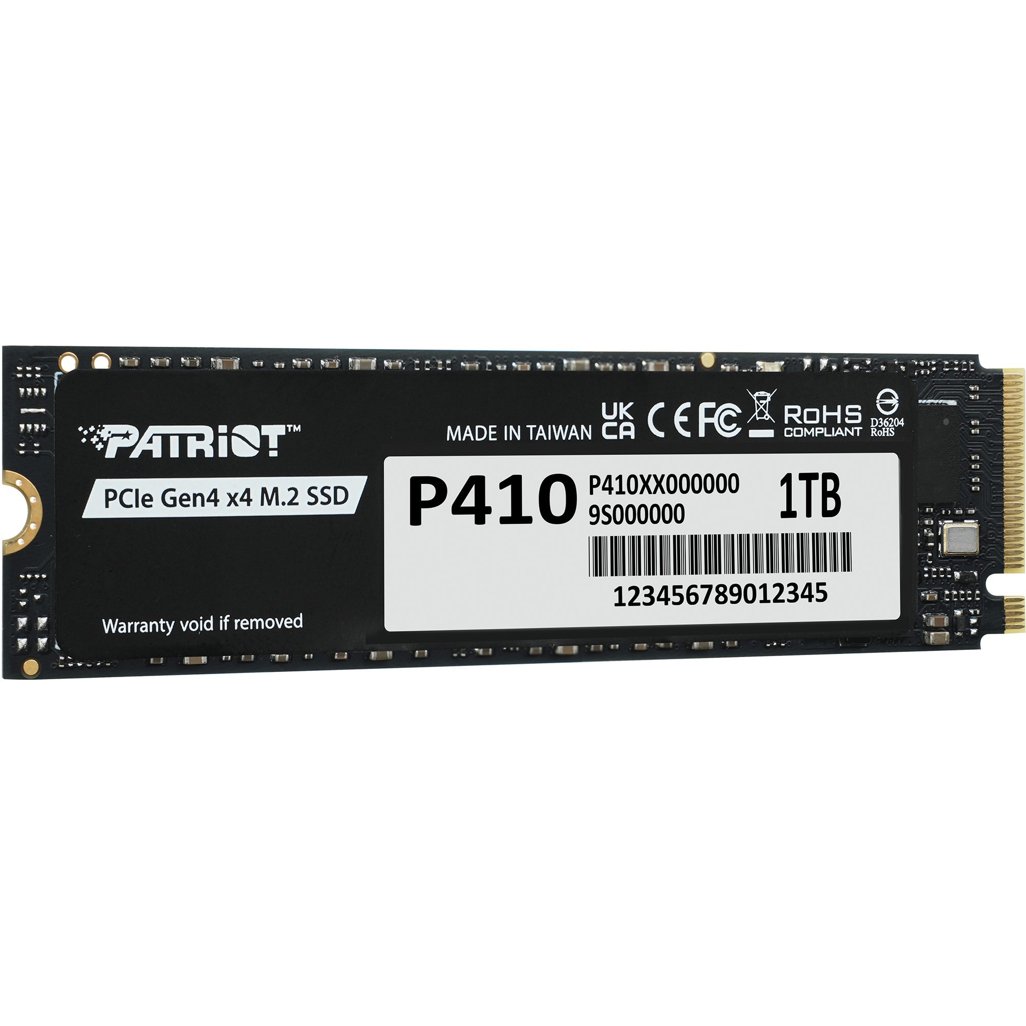 Patriot Patriot P410 1 TB, SSD, (PCIe 4.0 x4, NVMe 1.4, M.2 2280) interne SSD (1.000 GB) M2" 5.000 MB/S Lesegeschwindigkeit, 4.500 MB/S Schreibgeschwindigkeit, PCIe 4.0 x4, NVMe 1.4, M.2 2280