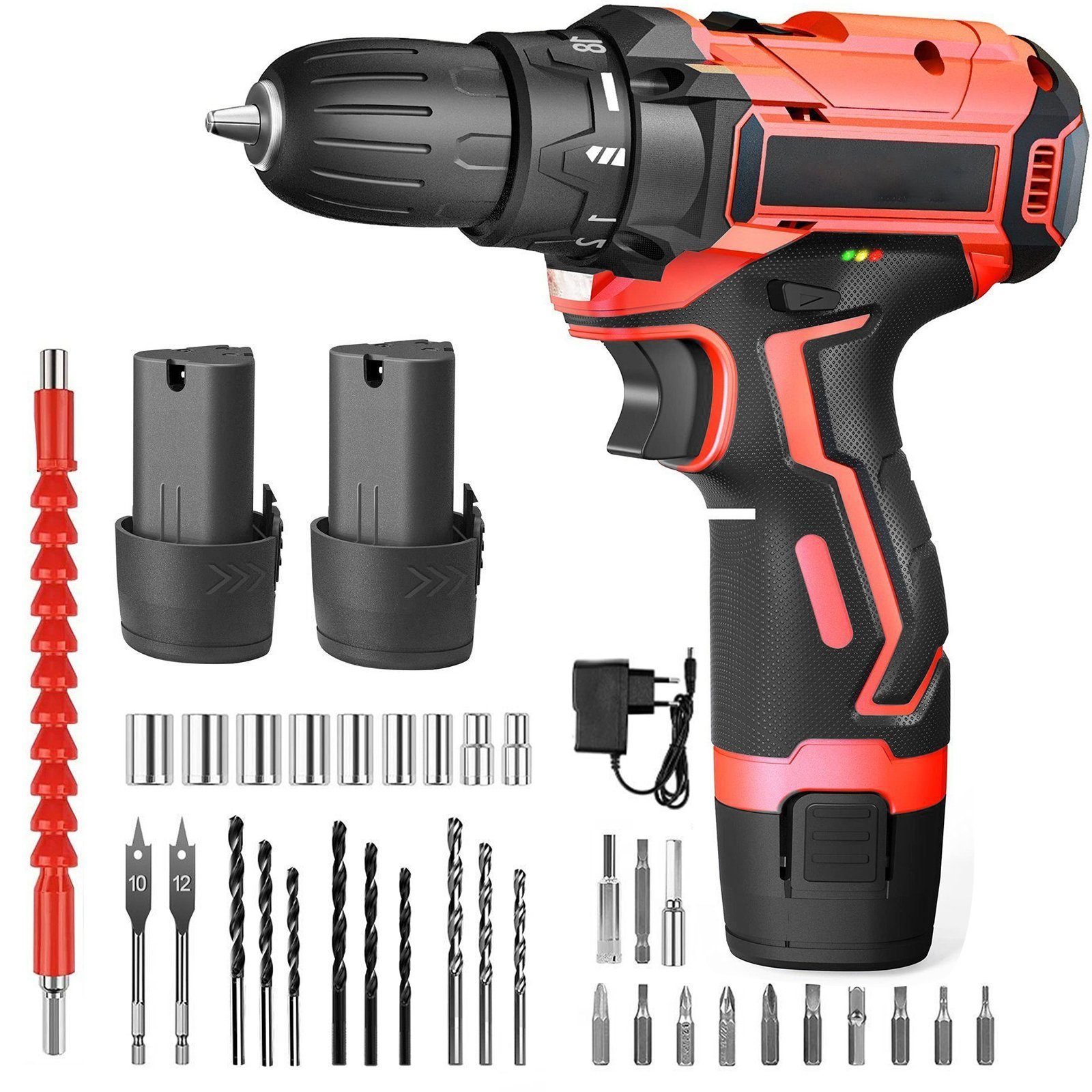 Aoucheni Akku-Bohrschrauber Akkuschrauber 12V, Akku Bohrschrauber mit 2 Akku und Ladegerät, max. 1350,00 U/min