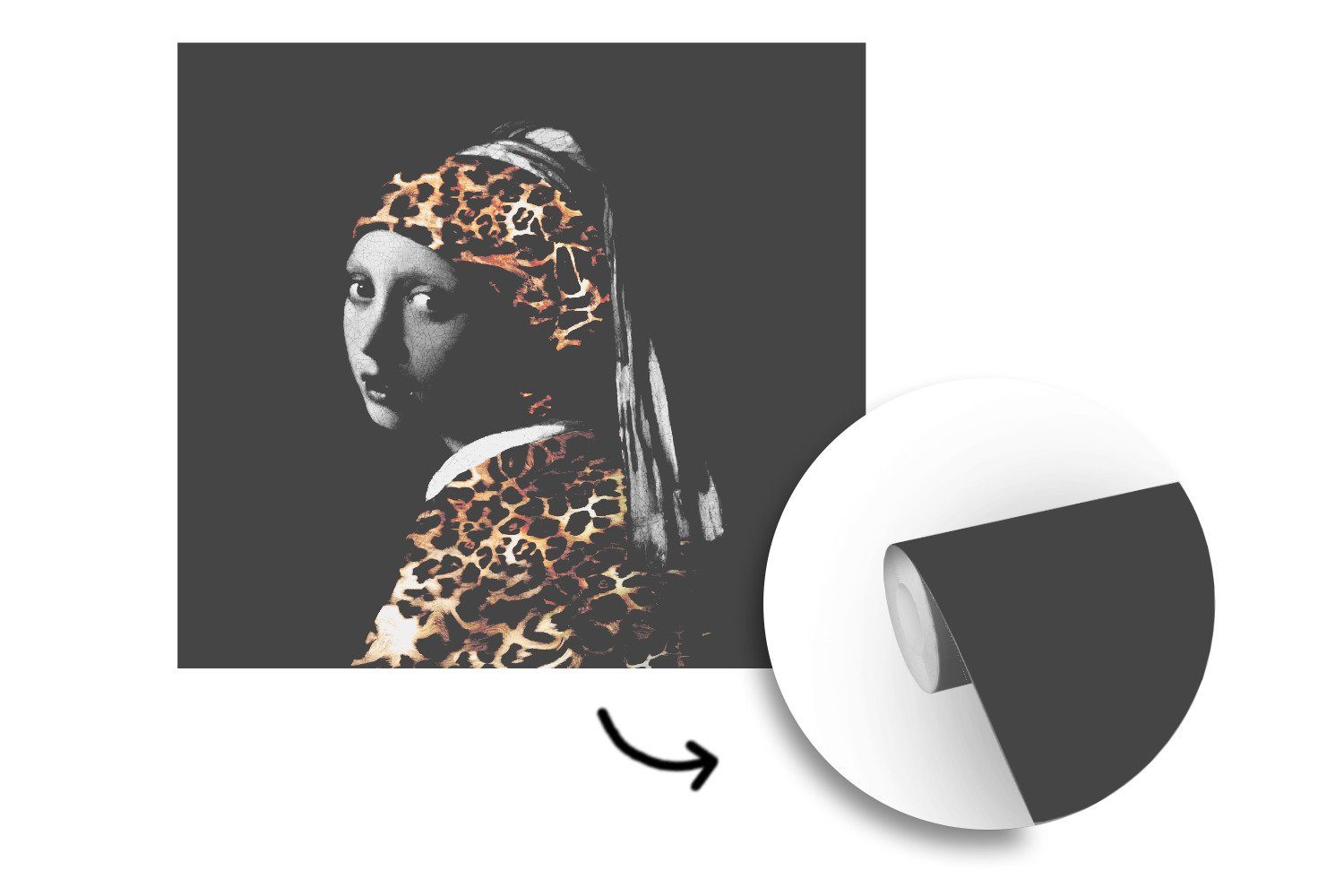 Perlenohrring Vermeer, für Wohnzimmer - Fototapete Pantherdruck Das MuchoWow - bedruckt, St), Vinyl oder Mädchen mit Wandtapete Matt, dem Tapete Johannes (5 Schlafzimmer,