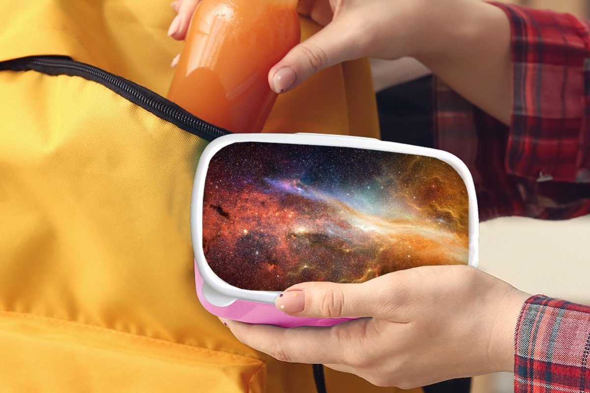 MuchoWow Lunchbox Weltraum - Sterne für Kunststoff, Brotbox rosa Mädchen, Kunststoff Kinder, Brotdose - (2-tlg), Erwachsene, Farben, Snackbox