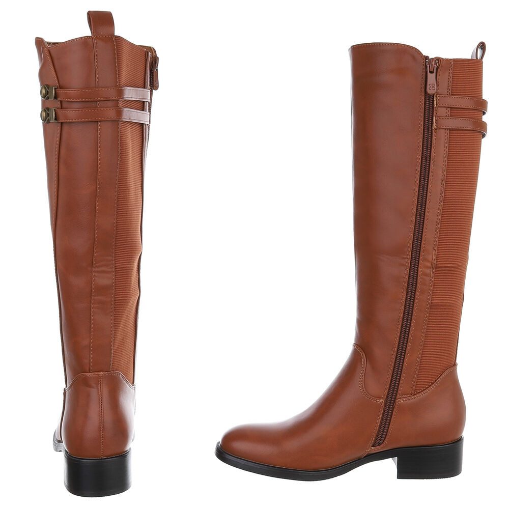 Ital-Design Elegante Damenstiefel mit dekorativen Details für Alltag Stiefel (90110014) Blockabsatz Flache Stiefel in Camel – Bild 5 von 5