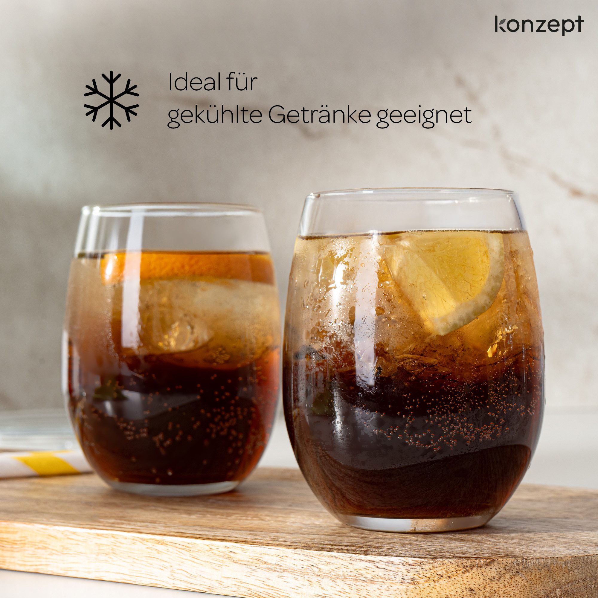 KONZEPT Gläser-Set Wassergläser Set 6-teilig – 300 ml Trinkgläser Set, 6-tlg., besonders standfest & griffig, ideal für Wasser, Saft, Limo, Gin – Bild 4 von 5