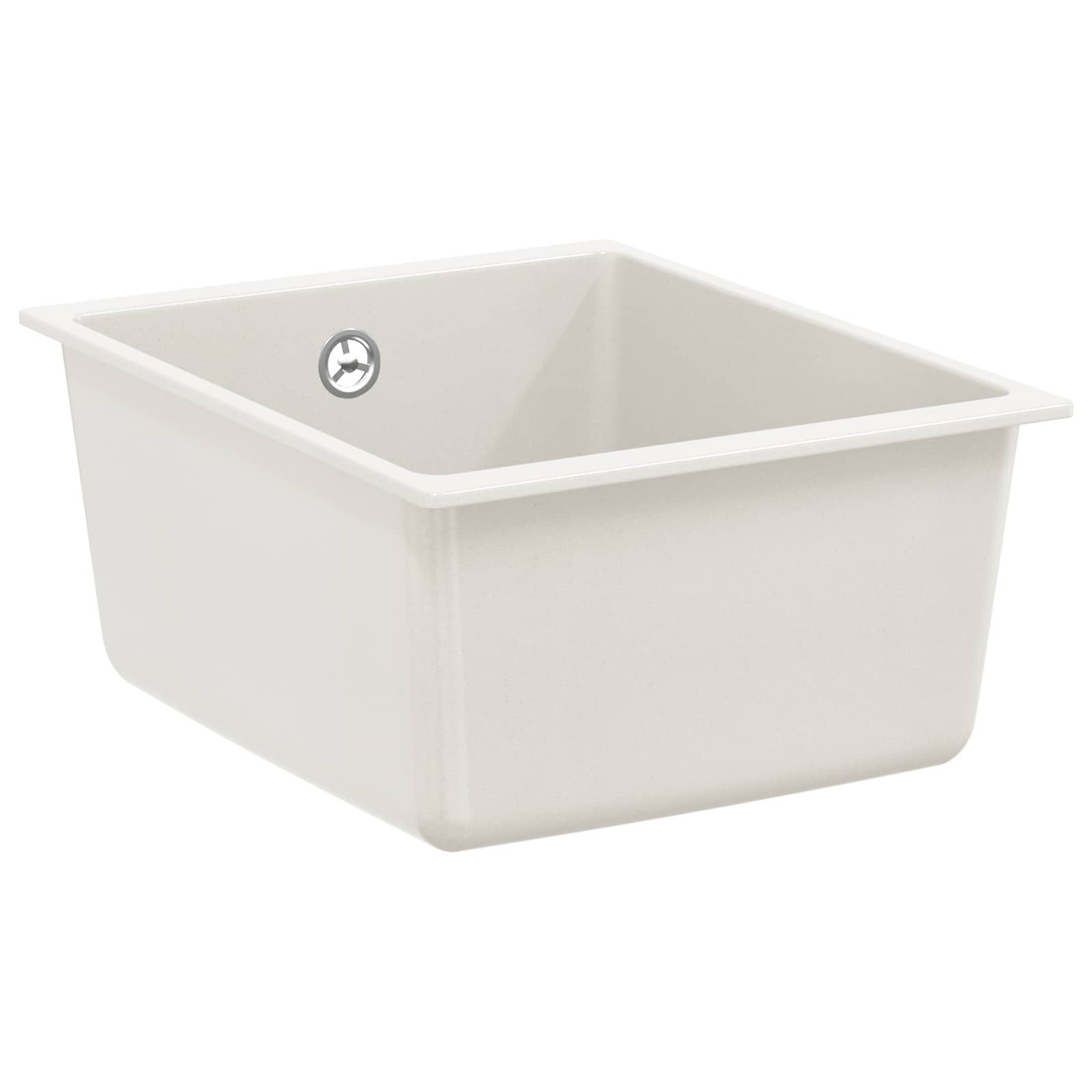 vidaXL Granitspüle Waschbecken Weiß 370 x 460 mm 80% Quarz und 20% Harz, Rechtwinklig, 5/370 cm, (1 St)