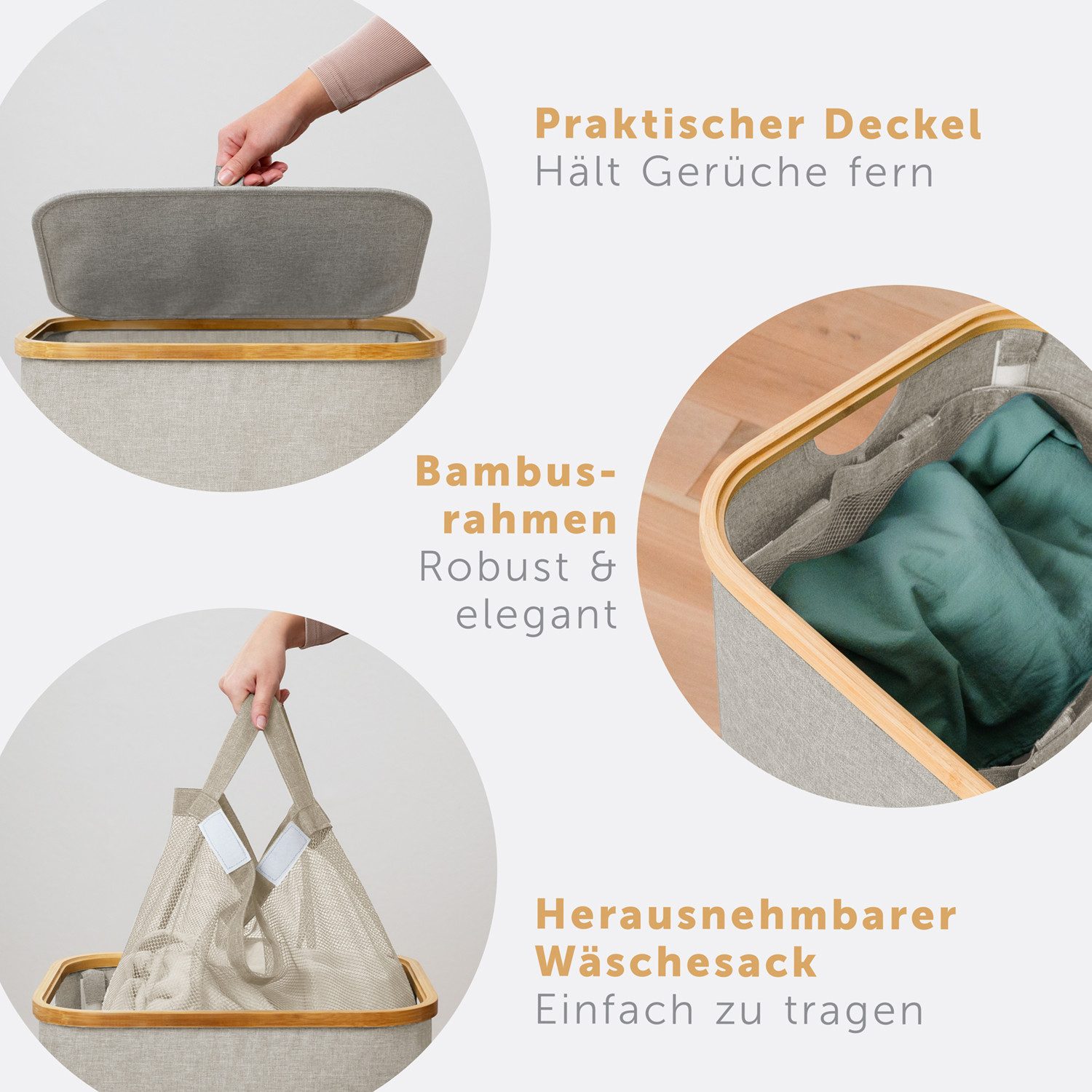 Blumtal Wäschekorb 1,2 oder 3 Fächer mit herausnehmbaren Wäschesäcken 100, 140 oder 150L, in drei Größen erhältlich