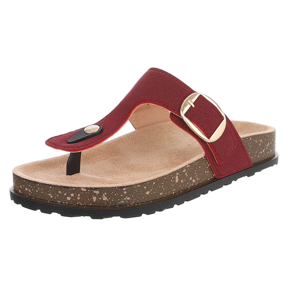 Ital-Design Modische Flip-Flops mit Schnalle für Damen Zehentrenner (91512253) Flach Zehentrenner in Weinrot