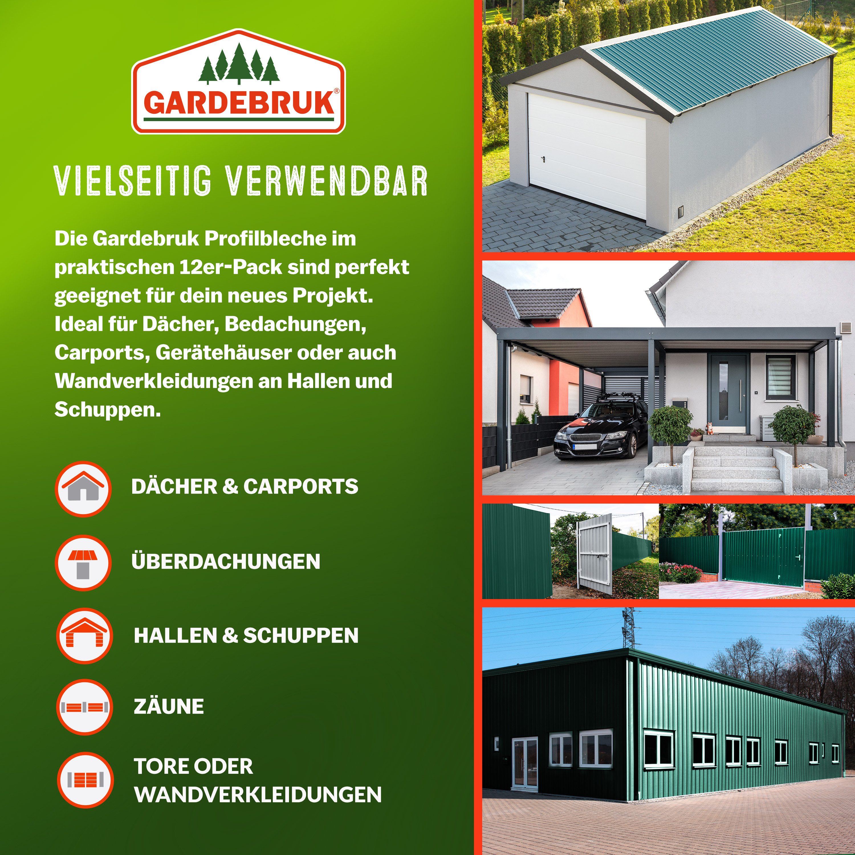 Gardebruk Wellplatte, 12x Trapezblech 129cm x 46cm = 7m² verzinkt Profilblech Dachblech