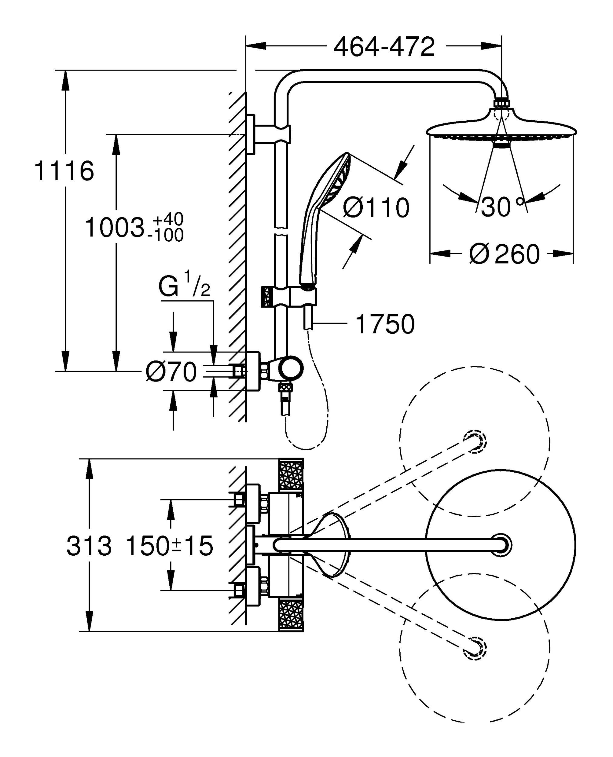 Chrom Grohe Mit 260, Duschsystem - Euphoria Thermostatbatterie