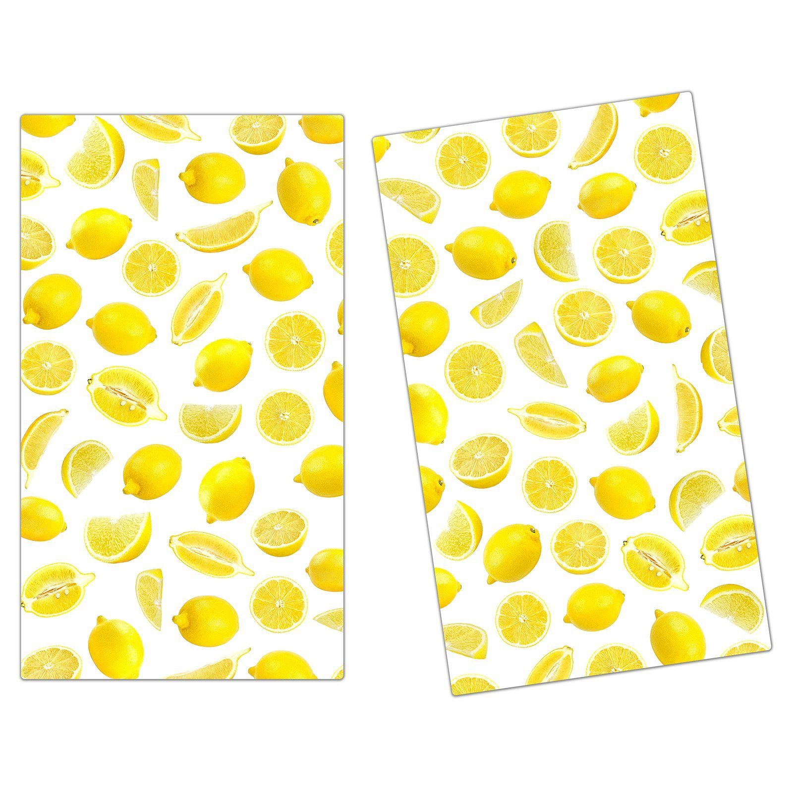 Zitronen Herdabdeckplatte (2 aus Primedeco Glas, Spritzschutz Herd-Abdeckplatte zerstreut, tlg) Glas