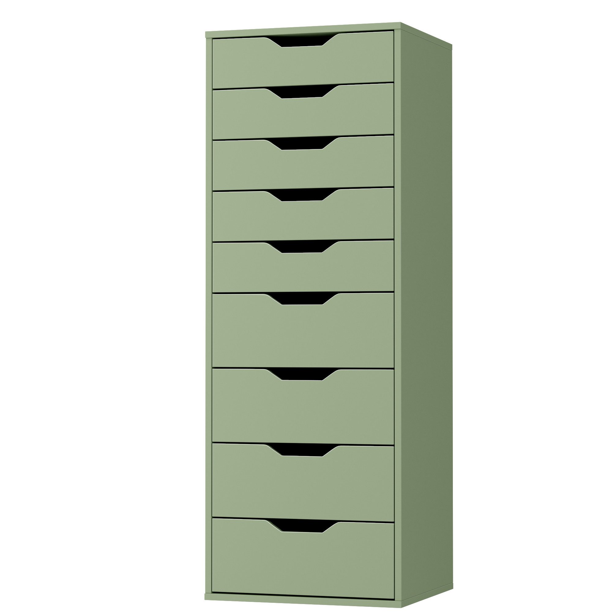 Homfa Kommode Schubladenschrank, Hochkommode, mit 9 Schubladen, schmal, grün, 45x40x124cm
