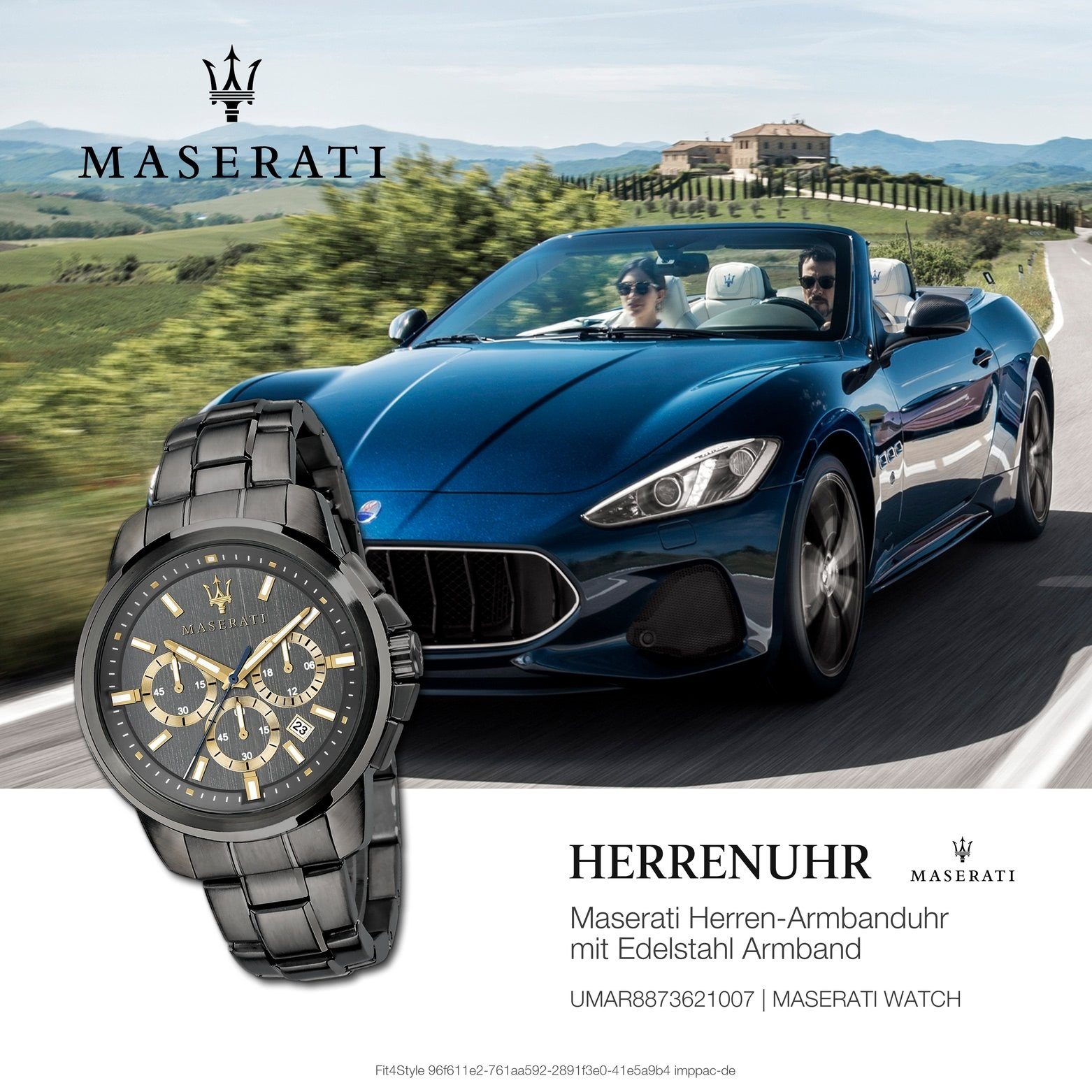 MASERATI Chronograph Maserati Herren Uhr Herrenuhr Chronograph, (ca. Italy Made-In Edelstahlarmband, rund, groß 52x44mm) grau