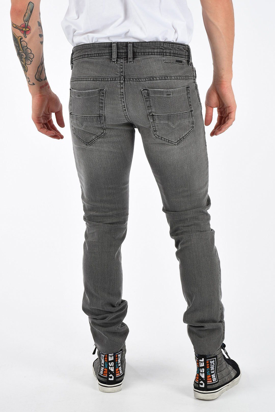 Diesel Slim-fit-Jeans Herren Thommer Stretch, Röhrenjeans, 084JT 5-Pocket-Style, Used-Look Grau