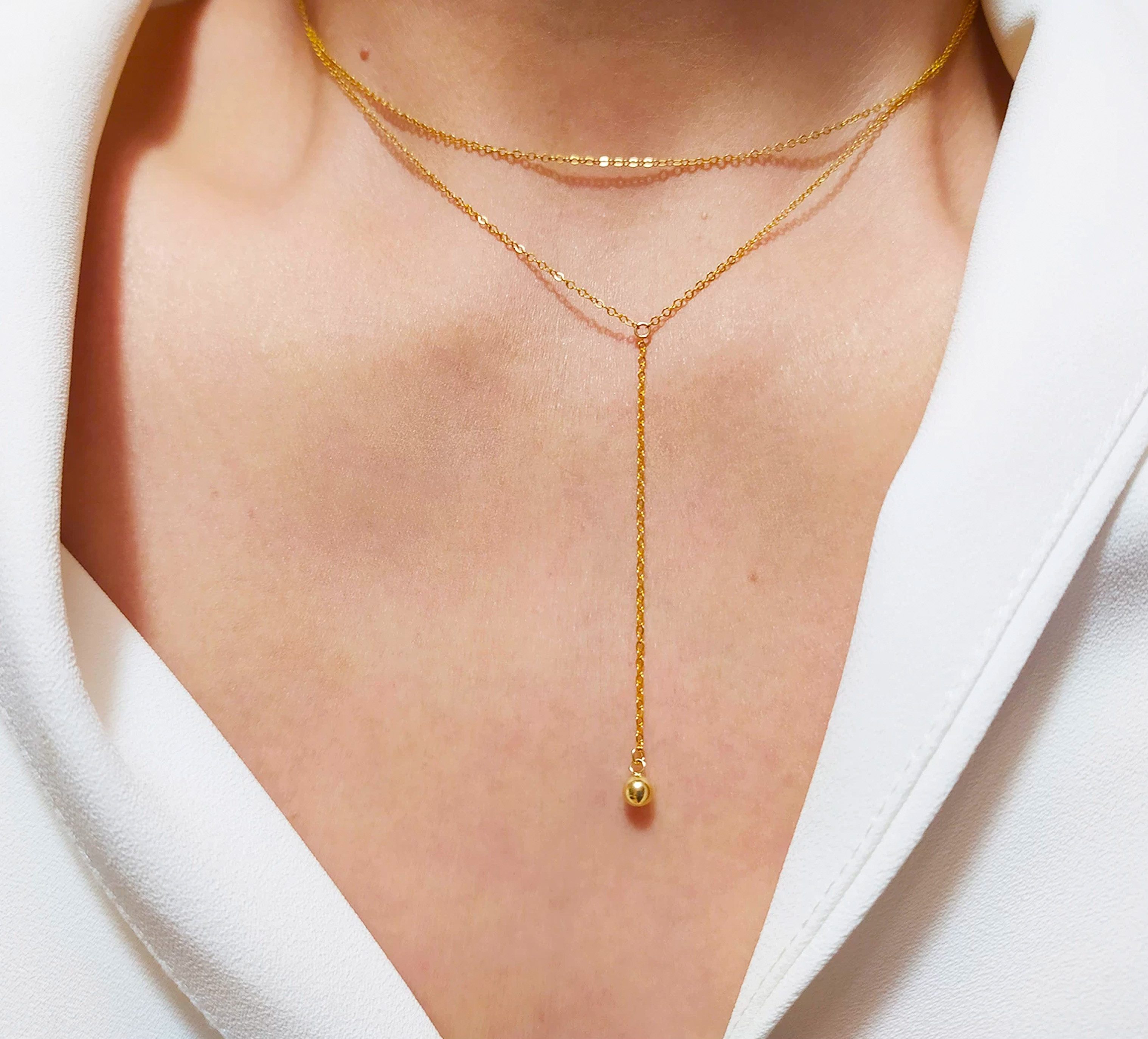 GOLDEN Kette mit Anhänger Goldkette mit Kugel Anhänger, Silber Kugel Halskette, Geschenk für sie