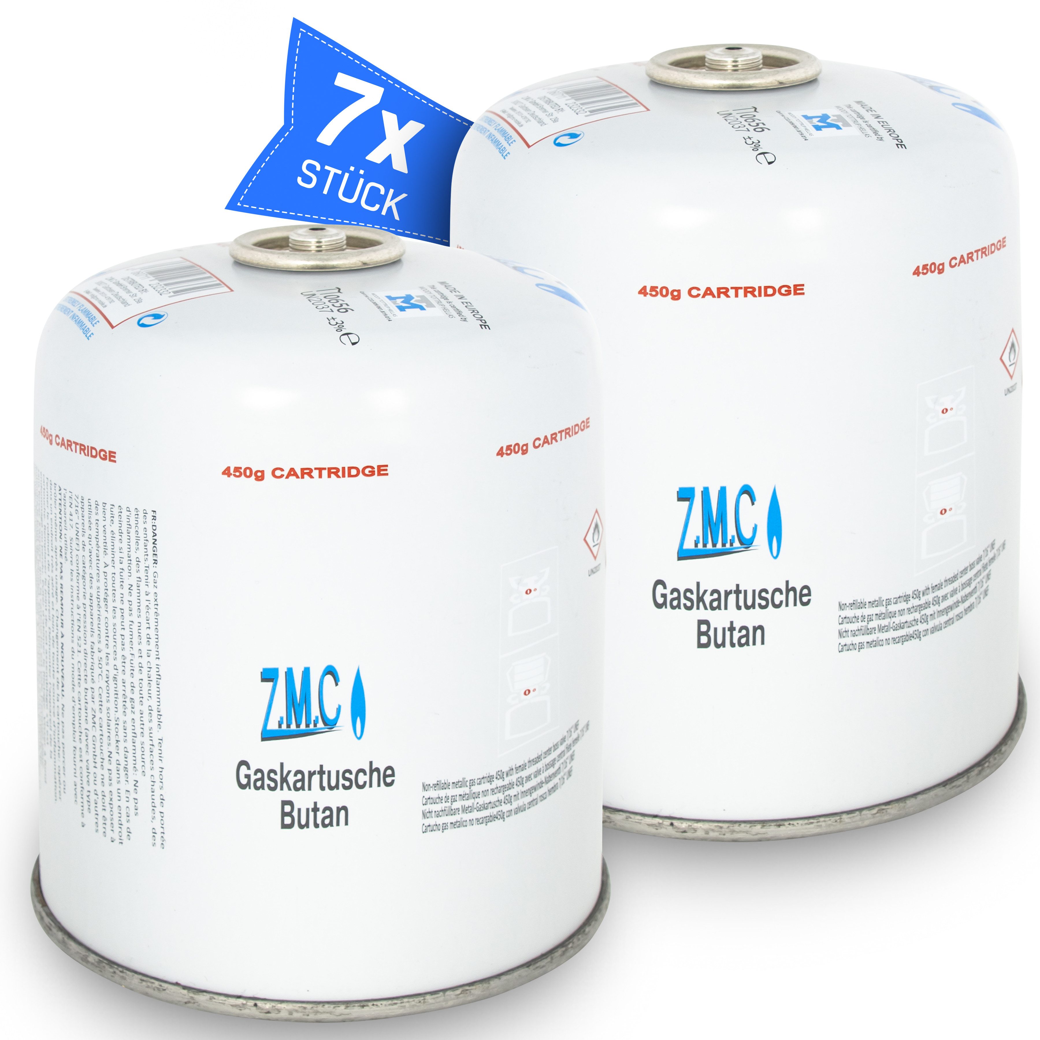ZMC Gaskartusche ZMC 7x Gaskartuschen 450g, 990ml Propan Butan Gas Schraubkartusche, 28x 227g Gaskartuschen MSF-1a Bunsenbrenner Campingkocher Gaskocher