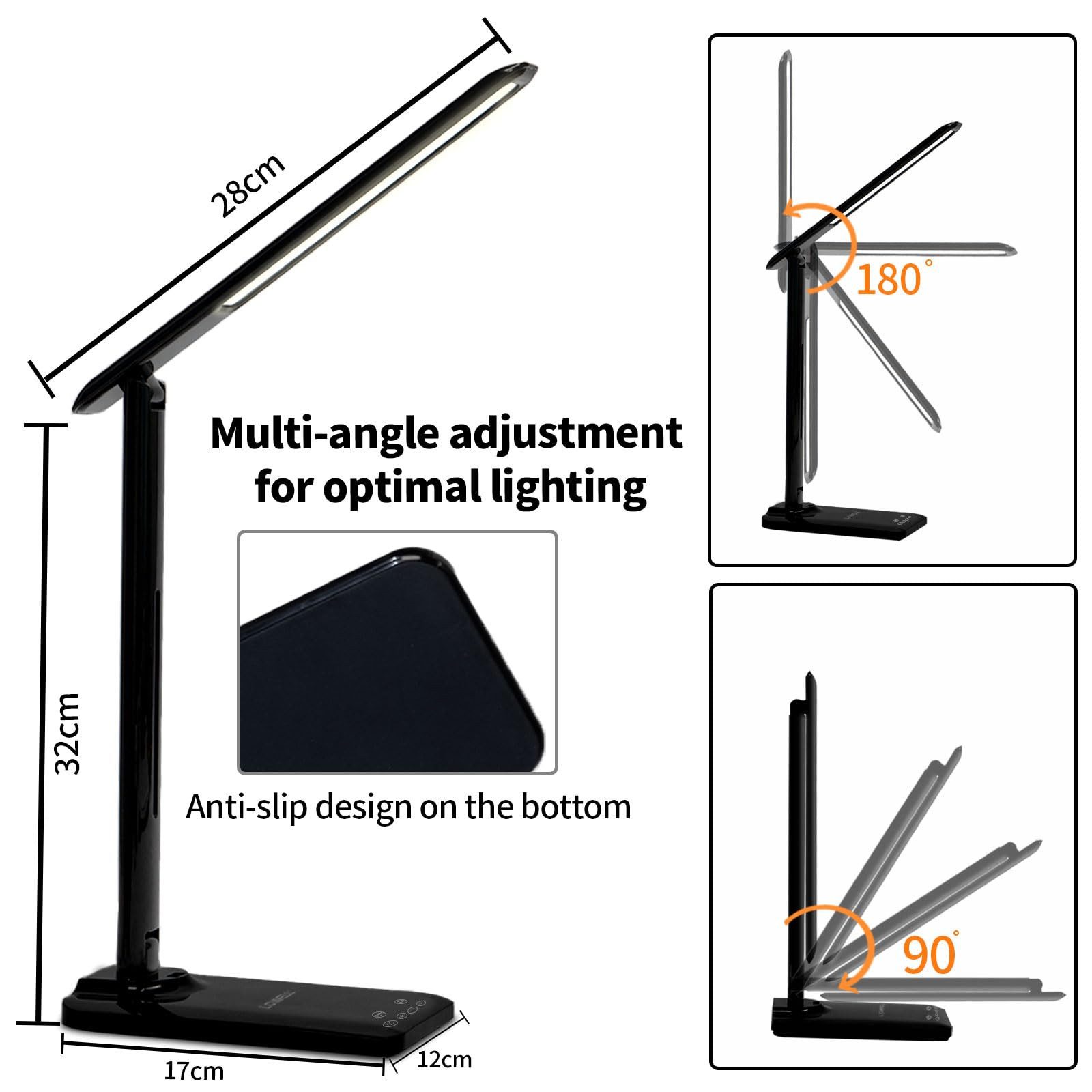 LQWELL Schreibtischlampe Schreibtischlampe LED, LED wechselbar, 3 Farbtemperaturmodi und 9 Helligkeitsstufen, Flimmerfreie Augenschutz, Touch-Steuerung, Speicherfunktion