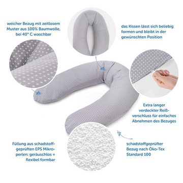 Theraline Stillkissen Dodo Pillow Premium - Grau, 2-tlg., Lagerungskissen, Schwangerschaftskissen, Seitenschläferkissen - 180 cm