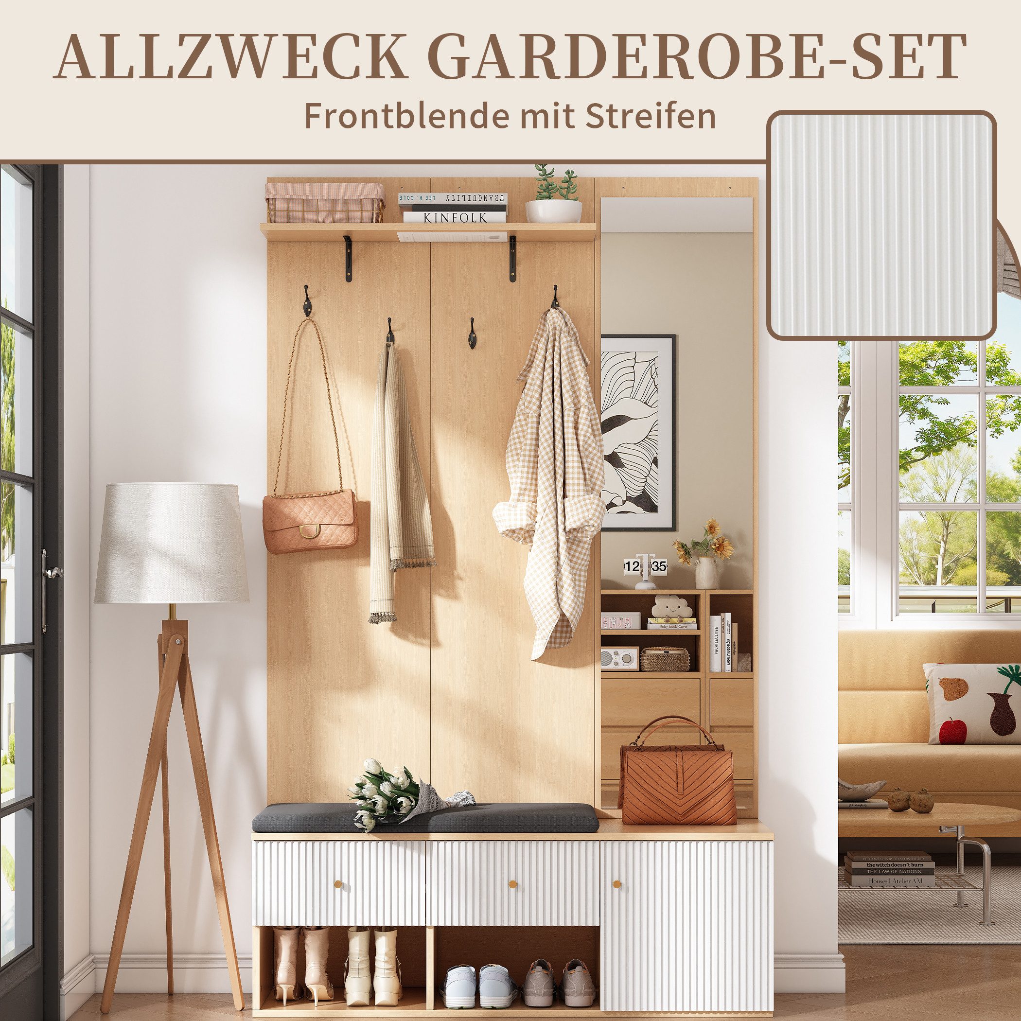 SeedWave Garderobe Moderne Kompaktgarderobe mit Spiegel, Sitzbank, Haken & günstig online kaufen