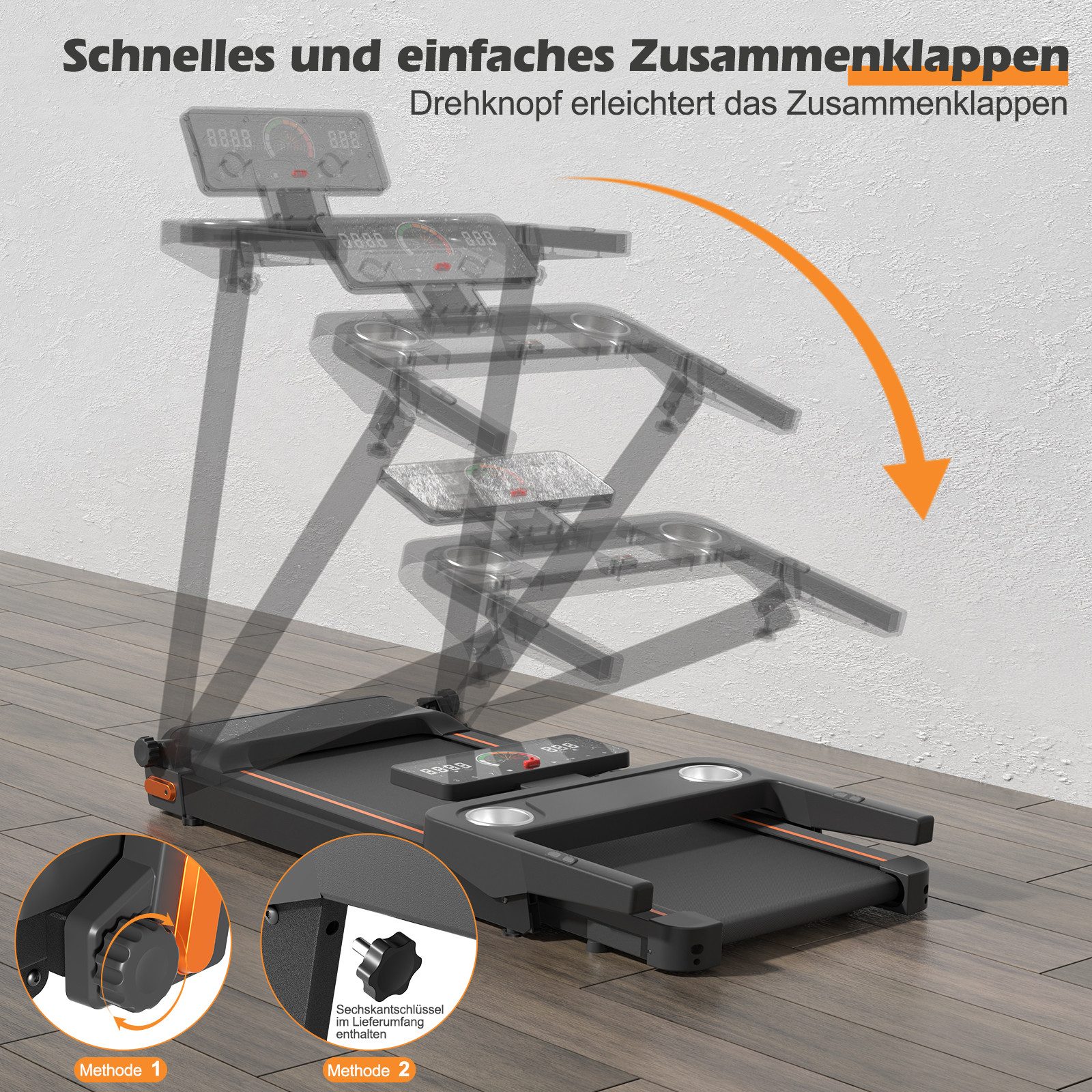 TWSOUL Laufband Klappbares Walking Pad, 1-12 km/h, 2238W motor, 1-12 km/h, Max. 180 KG