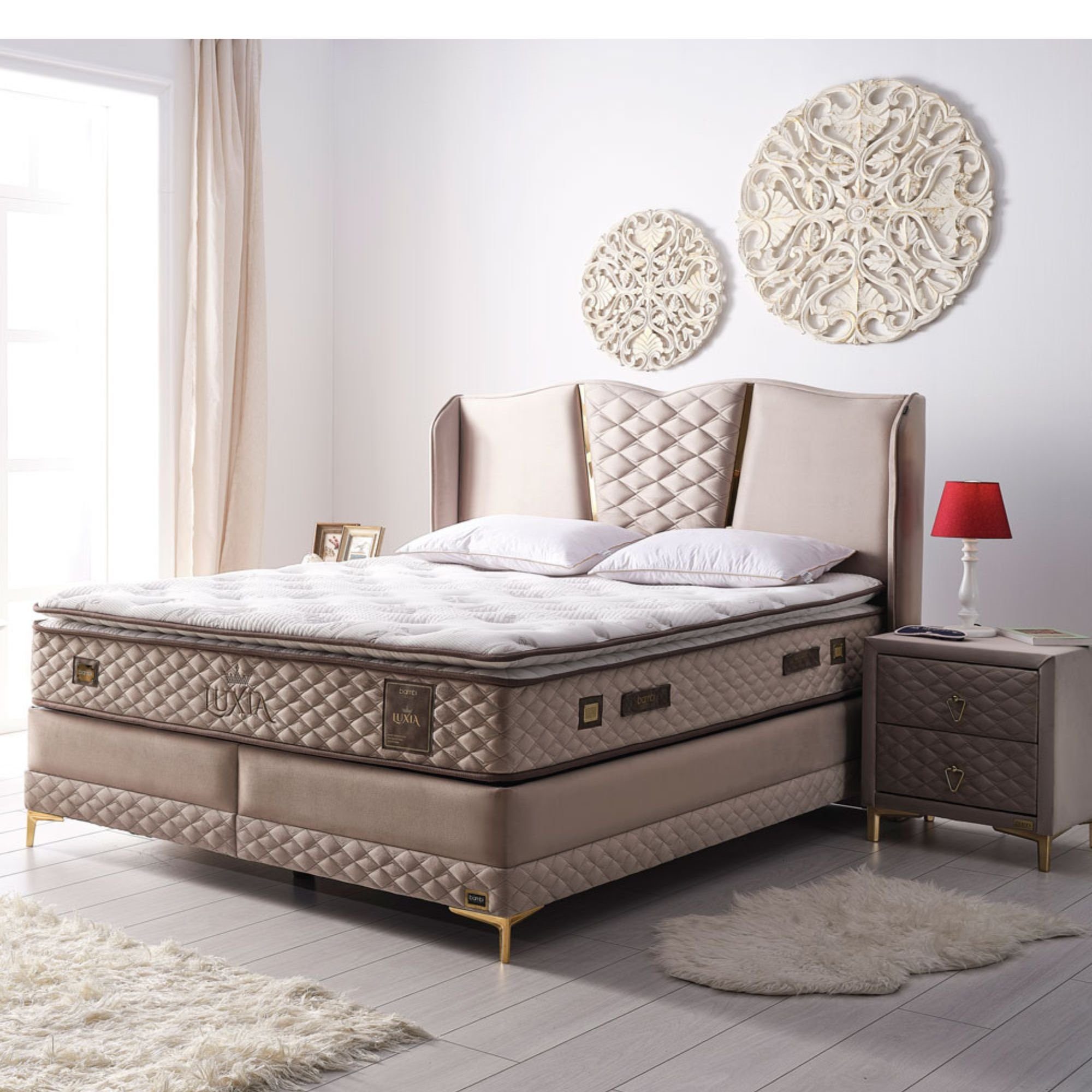 Bambi Boxspringbett mit Matratze mit Topper Polsterbett Hydraulisches Stauraumbett Luxia (2 Bettkästen, 1 Matratze mit Topper, inkl. Kopfteil, 4-St., Schlafzimmer Set), Doppelbett Stauraumbett