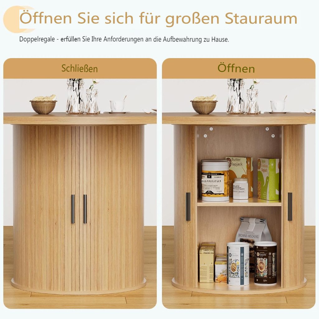 MECO Esstisch Küchentisch Esstisch Runder Ø120cm mit Schiebetüren und Stauraum (für 4 Personen), Bis 150kg, Stabil Esszimmertisch Holz für Esszimmer Wohnzimmer – Bild 4 von 5