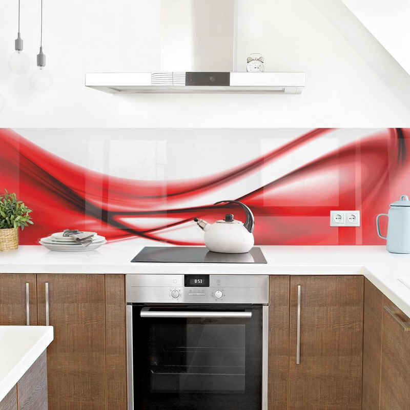 Bilderdepot24 Küchenrückwand rot dekor Abstrakt Wandpaneel Red Touch Wandverkleidung Küche, (1-tlg., Nischenrückwand - für Fliesenspiegel ohne Bohren - matt), Spritzschutz Rückwand Küche Herd - Folie selbstklebend versch. Größen