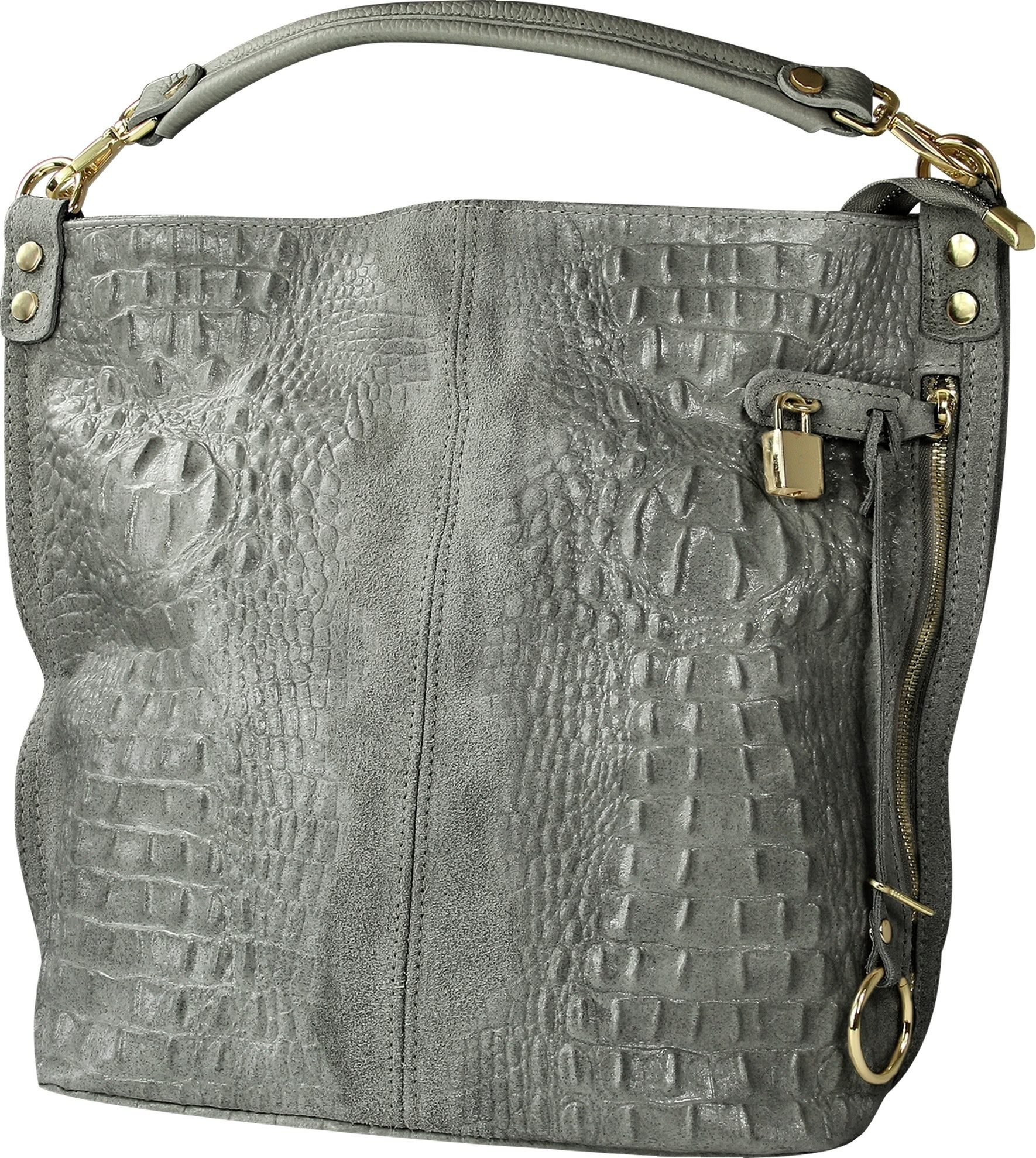 Beuteltasche Toscanto Tasche Kroko-Prägung grau Leder