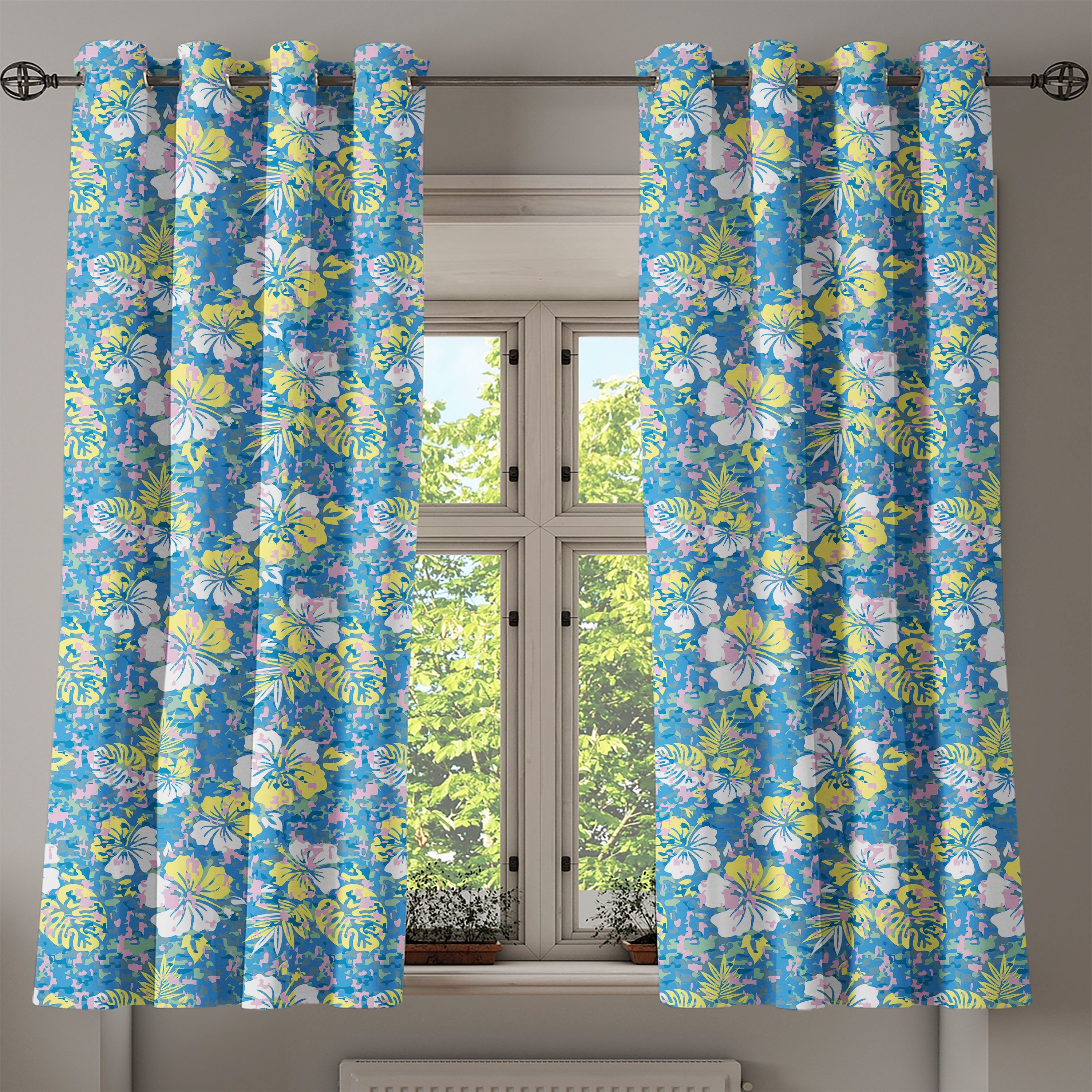 Schlafzimmer Laub Natur Hawaiian Wohnzimmer, Abakuhaus, Gardine für Dekorative 2-Panel-Fenstervorhänge Tarnen