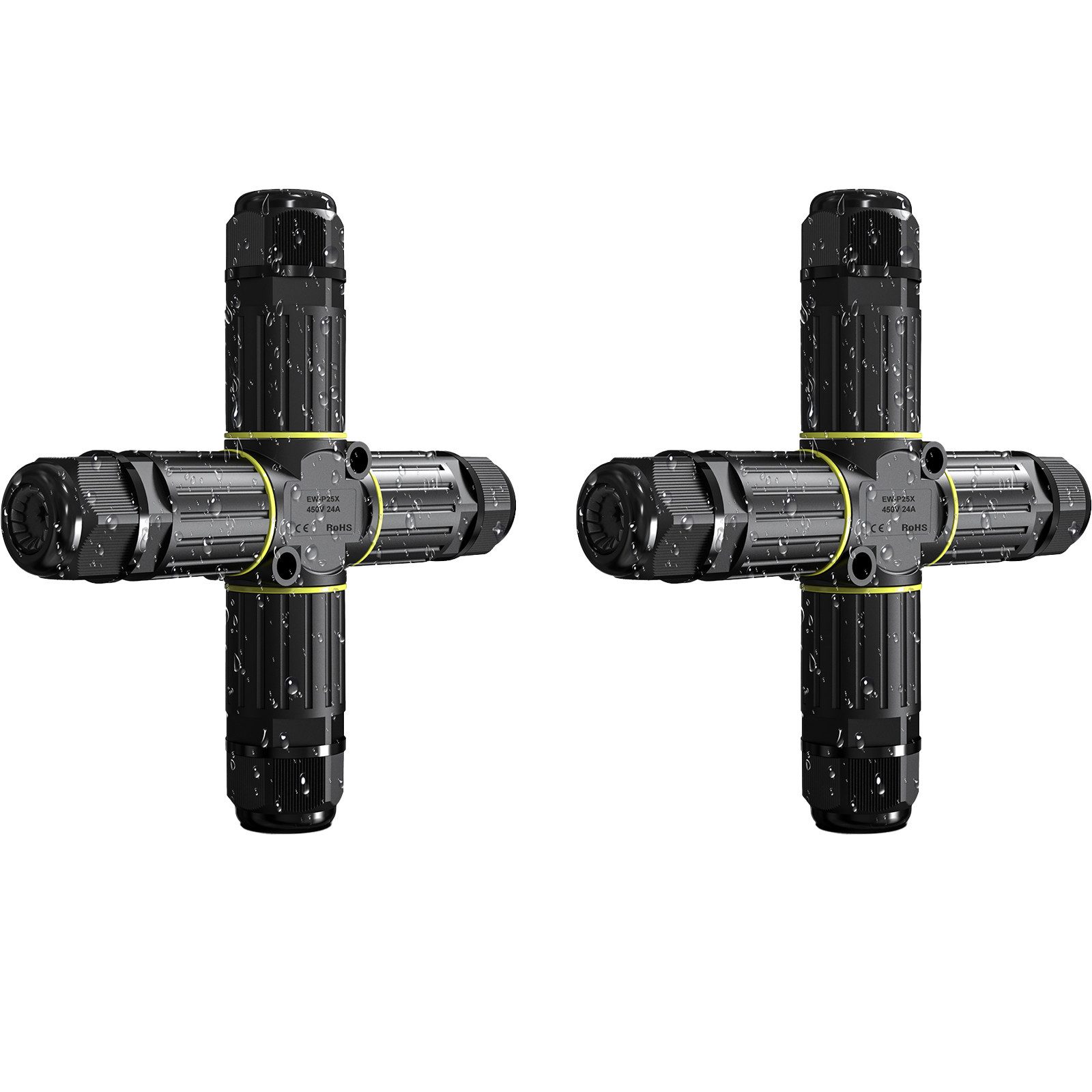 BlingBin Kabelverbinder-Sortiment 2 Stück IP68 Wasserdichte Kabelverbinder 3 Polig Erdkabel Verbinder, 3-polig, 2 Stück, 2-tlg., 2pcs, 4-Wege- Kabelverbinder für Kabeldurchmesser Ø5 mm-9 mm