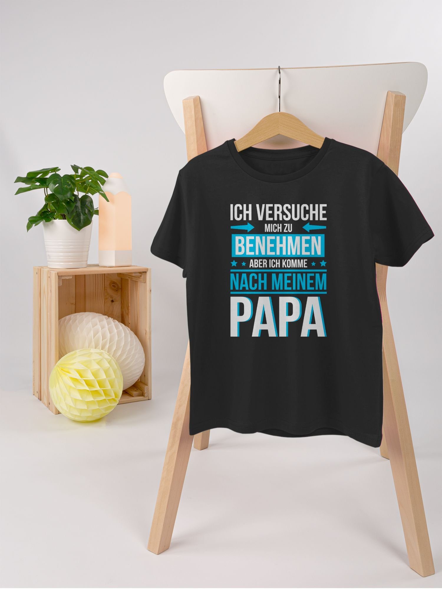 Shirtracer T-Shirt Ich versuche 02 benehmen Sprüche Statement nach Kinder komme Schwarz Papa zu meinem mich