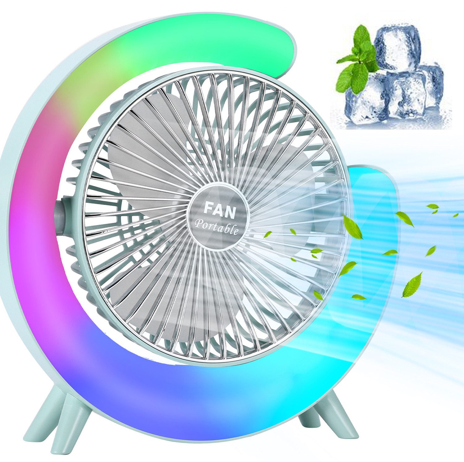 Tischturmventilator USB-RGB-Schreibtischventilator - 3 Geschwindigkeiten Leiser tragbarer