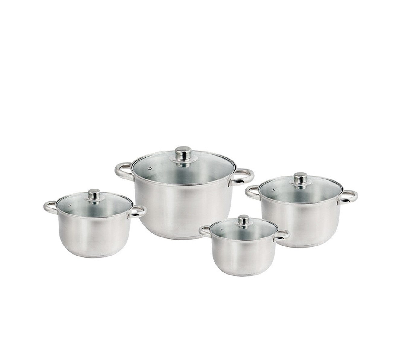 Michelino Topf-Set Edelstahl – 8-teilig, mit Glasdeckeln, Induktionsgeeignet, Edelstahl (8-tlg), 8-teilig, Induktionsgeeignet, mit integriertem Dampfventil