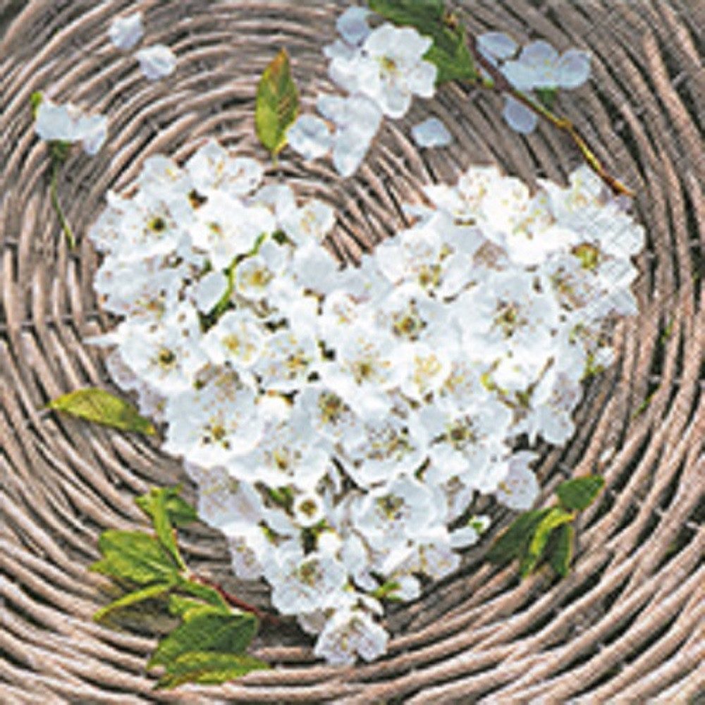 Paper+Design Papierserviette 20 COCKTAIL SERVIETTEN 20 25x25cm Herz aus Blüten. MADE WITH LOVE