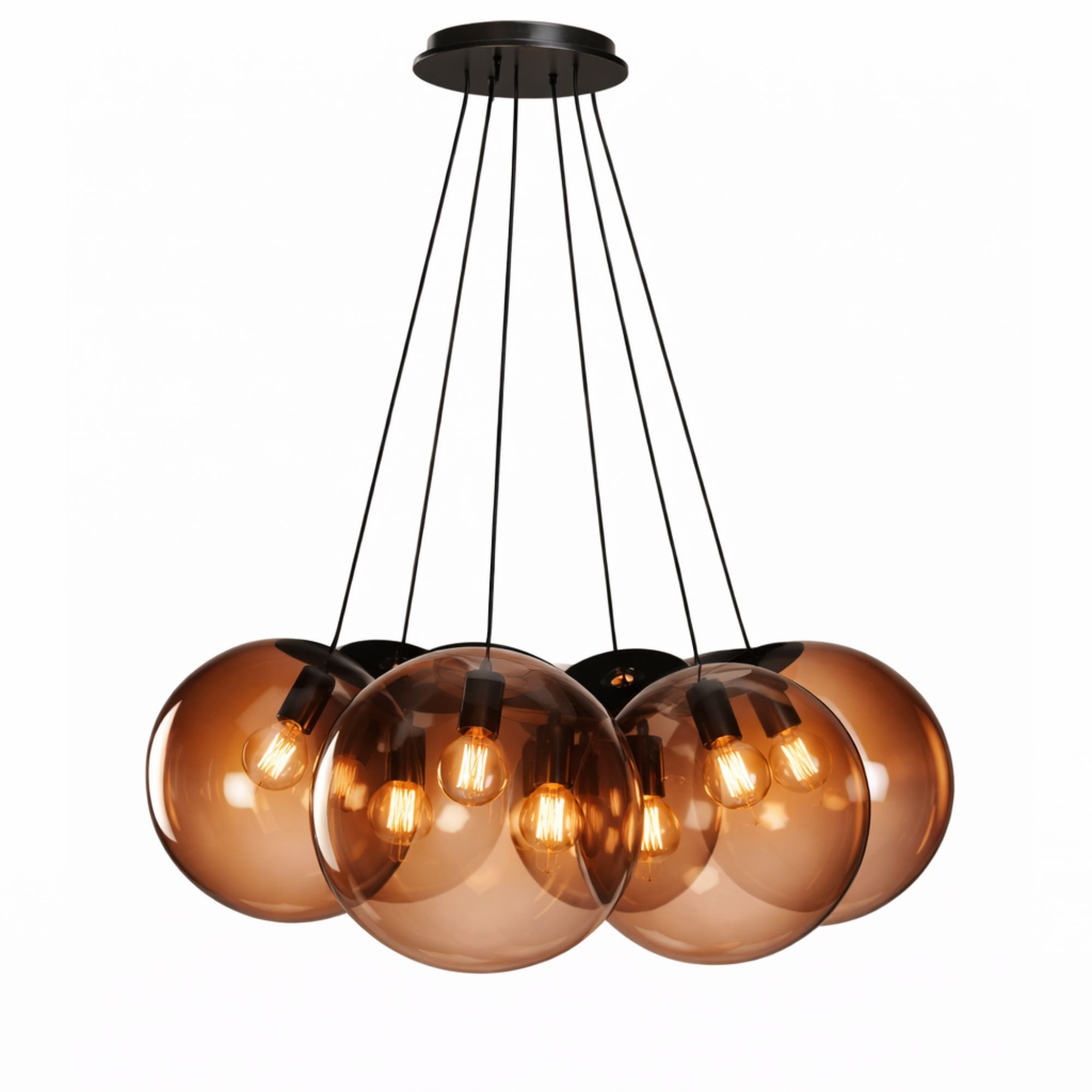 s.luce Pendelleuchte s.luce Orb Cluster Glas-Pendelleuchte 7-flammig 7x30cm Rauch Verlauf