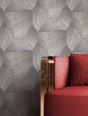 Newroom Vliestapete, Grau Grafiktapete Grafisch Leicht Glänzend - Beige Glamour Modern Muster für Büro Diele/Flur Schlafen