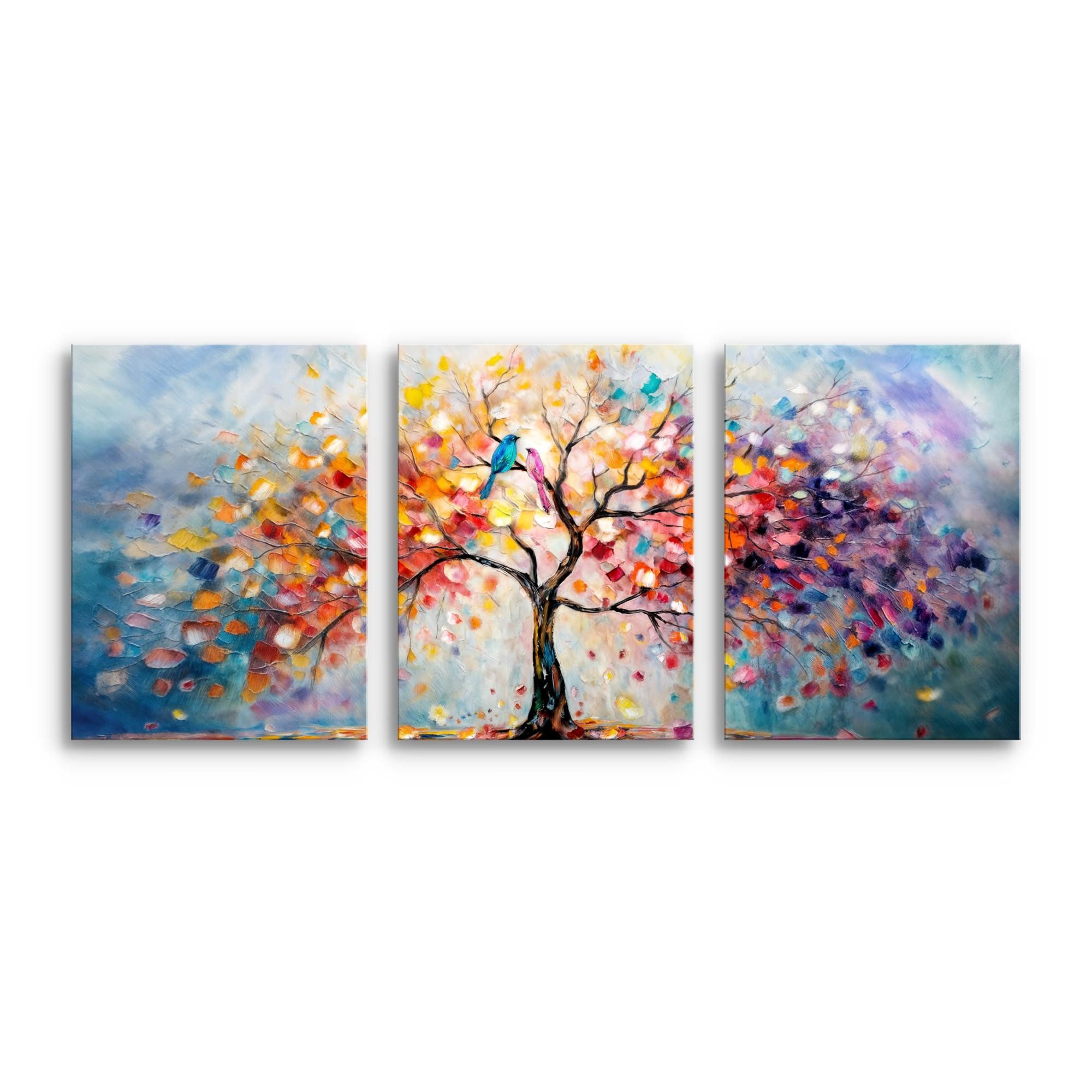 Novart Wandbild Abstrakt Bunt Baum des Lebens Wohnzimer Schlafzimmer Deko, Baum Vögel