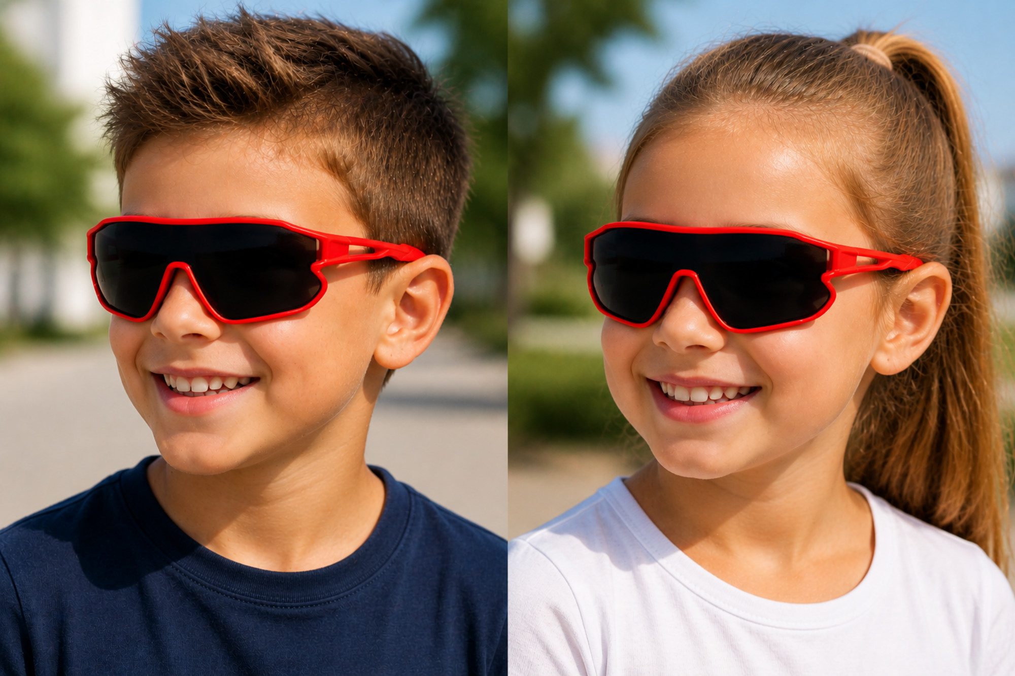 Vaccari-design Sonnenbrille Kinder Sportbrille UV400 Schwarz Getönt 7 bis 13 Jahre (Markenbrille in Rot oder Orange) Radbrille für Jungen und Mädchen mit Brillenbeutel
