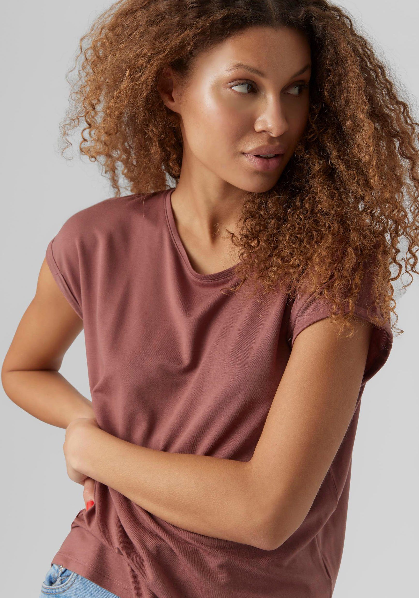 Brown TOP VMAVA SS GAJRS Vero Rundhalsshirt Rose NOOS Moda PLAIN