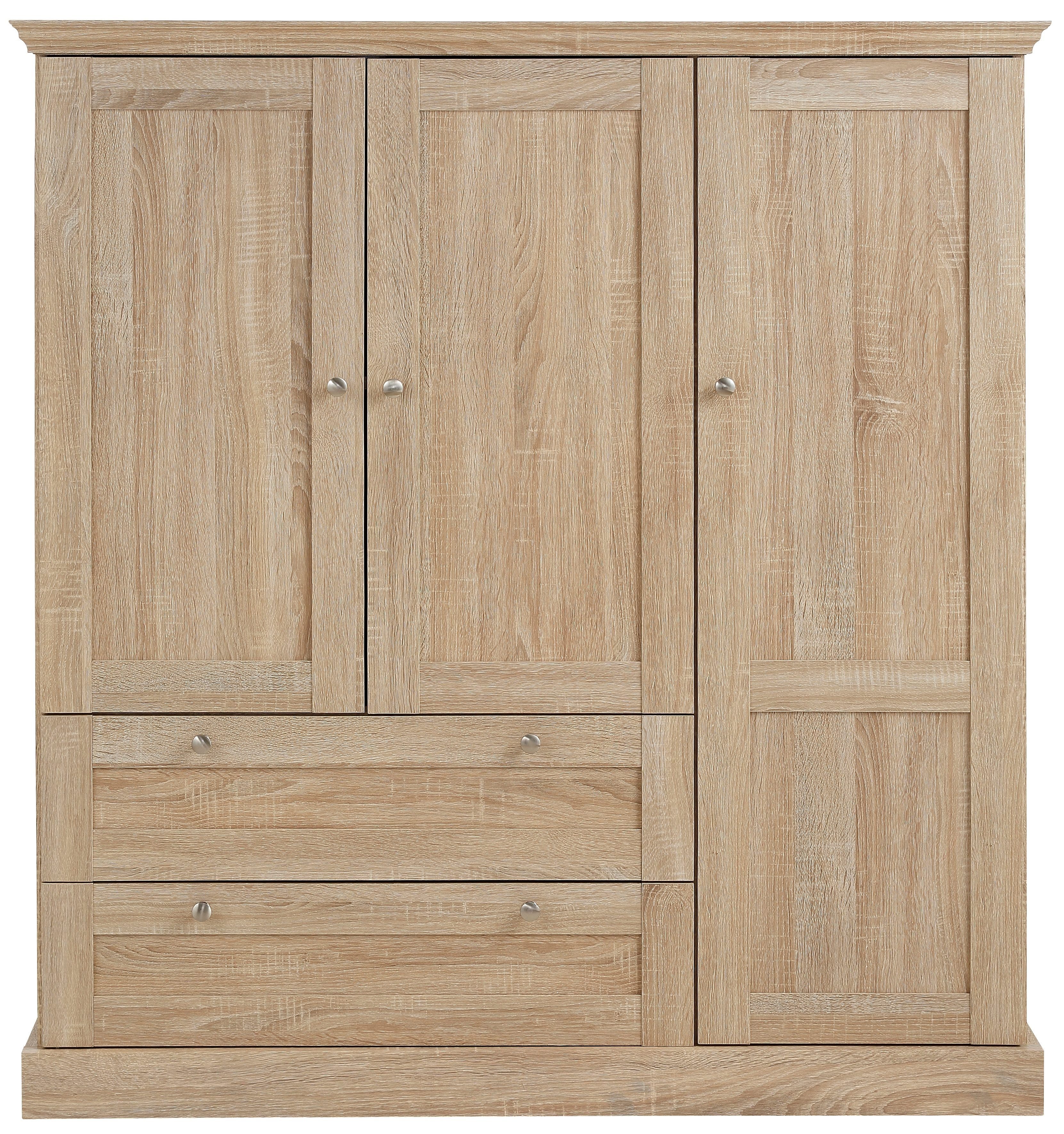 Home affaire Drehtürenschrank Binz, Wäscheschrank, Mehrzweckschrank, skandinavischer Landhausstil (B/H/T ca. 122/130/35 cm) viele Stauraummöglichkeiten, Metallgriffe, Türen mit Rahmen/ Kassetten