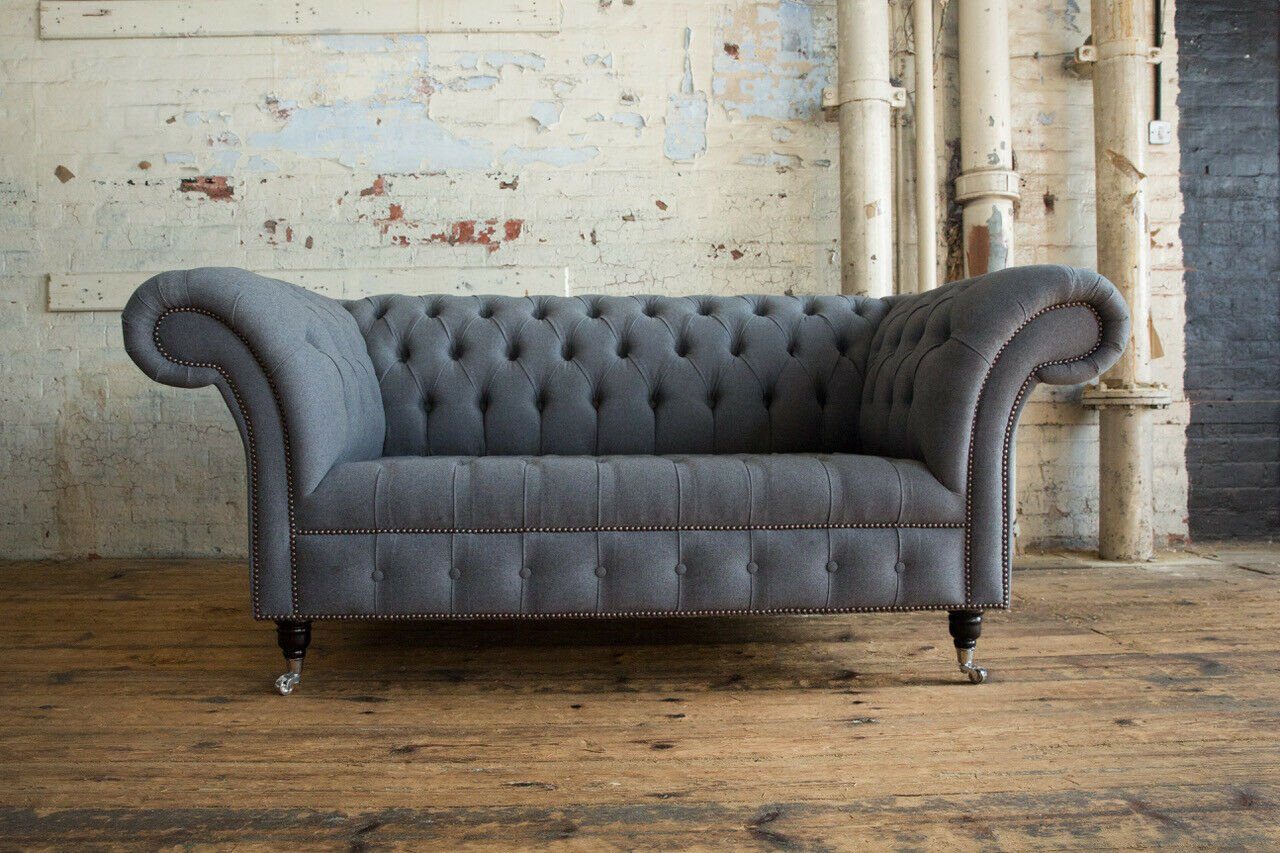 JVmoebel Chesterfield-Sofa, Designer 2 Sitzer Textil Sofas Couchen Chesterfield Ledersofa | Chesterfield-Sofas