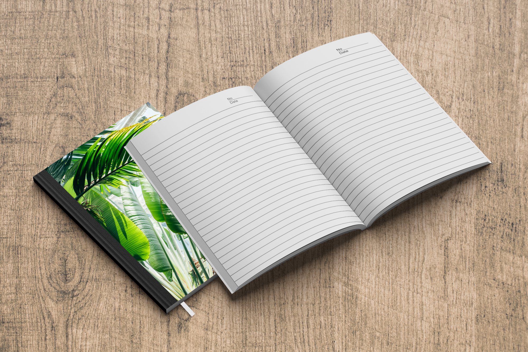 MuchoWow Notizbuch 98 Tagebuch, Garten, Notizheft, auf Haushaltsbuch Palmenblättern botanischen Journal, Sonnenstrahlen Merkzettel, A5, in Seiten, einem