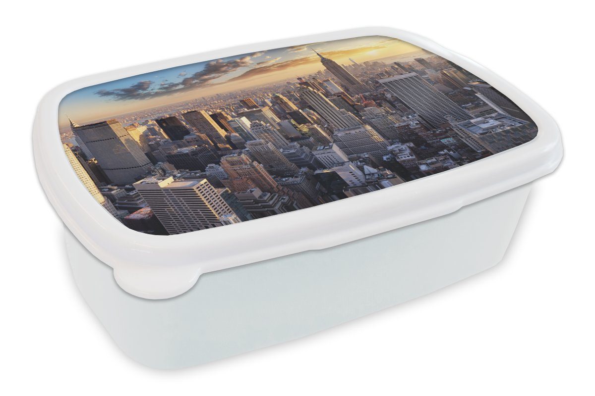 MuchoWow Lunchbox New York - Skyline - Wolken, Kunststoff, (2-tlg), Brotbox für Kinder und Erwachsene, Brotdose, für Jungs und Mädchen weiß